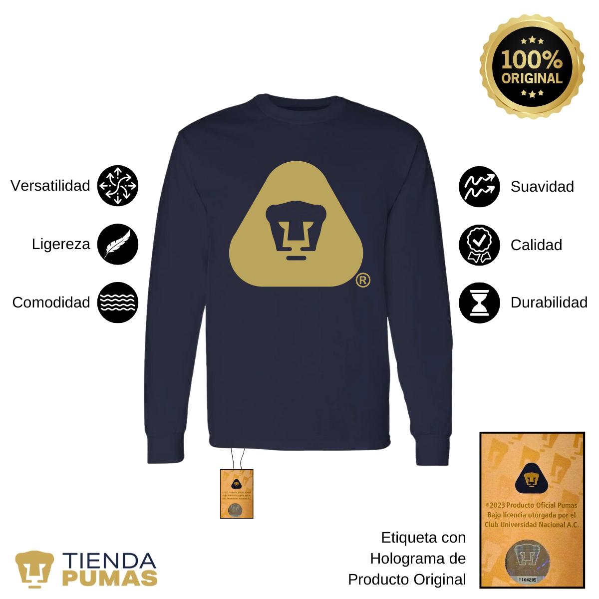 Playera Hombre Pumas UNAM Manga Larga Logo Triángulo