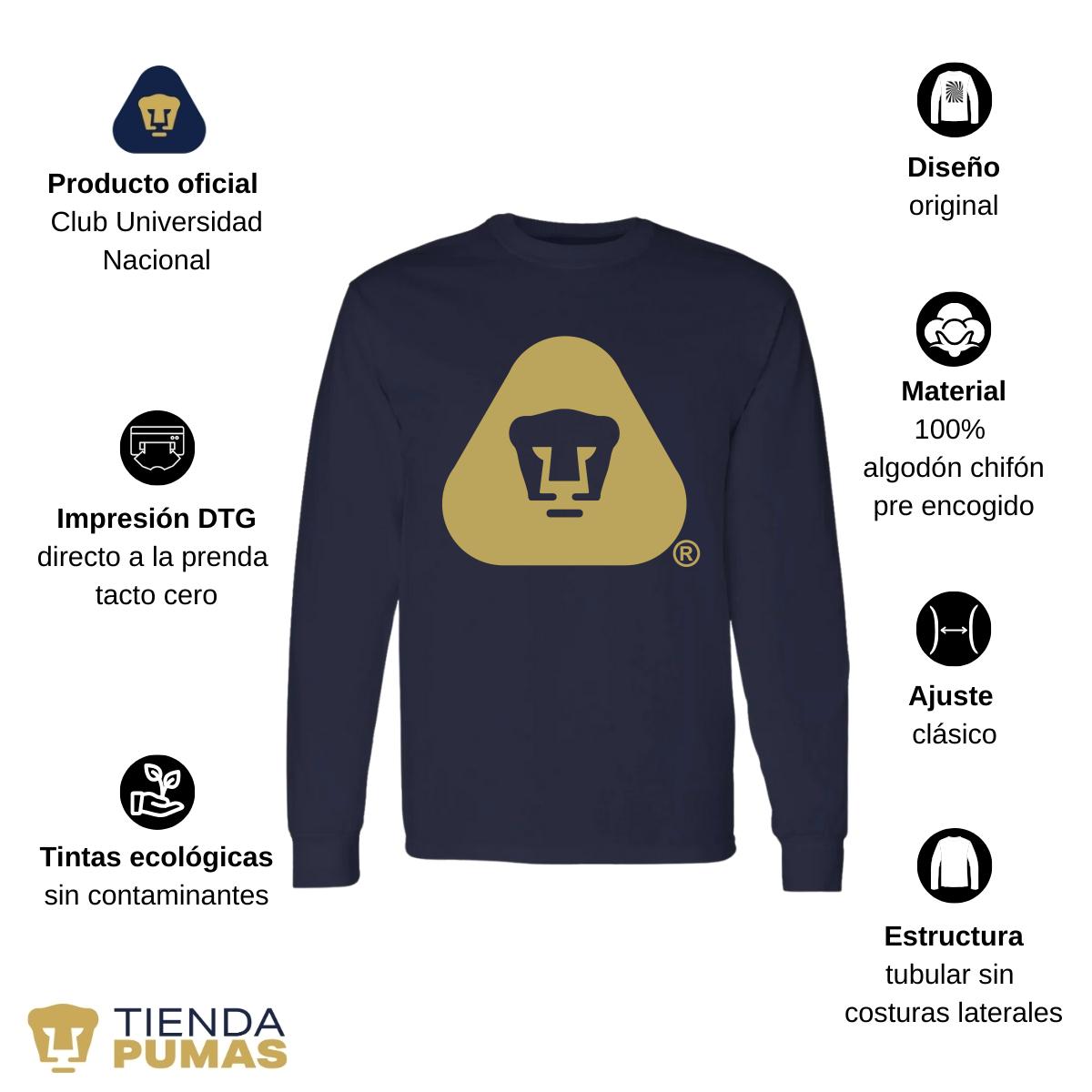 Playera Hombre Pumas UNAM Manga Larga Logo Triángulo