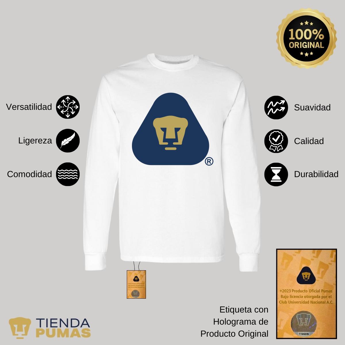 Playera Hombre Pumas UNAM Manga Larga Logo Triángulo