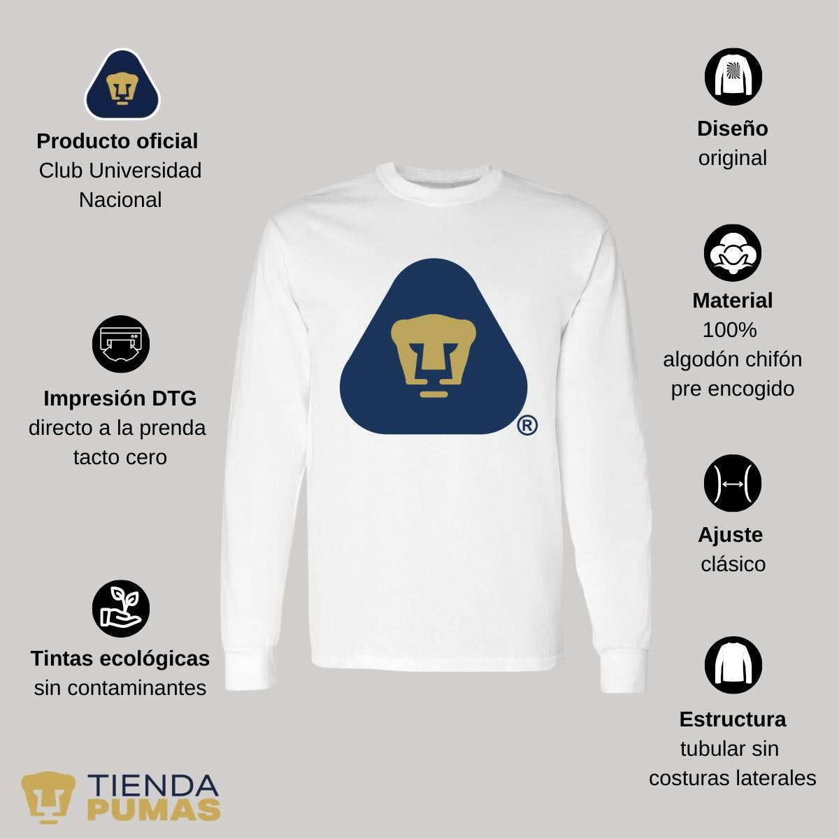 Playera Hombre Pumas UNAM Manga Larga Logo Triángulo