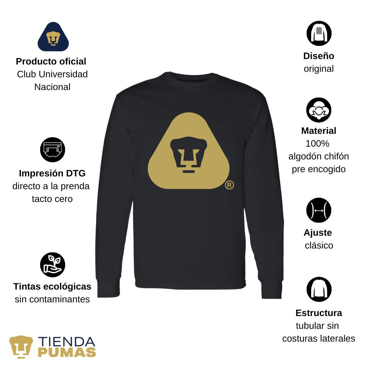Playera Hombre Pumas UNAM Manga Larga Logo Triángulo