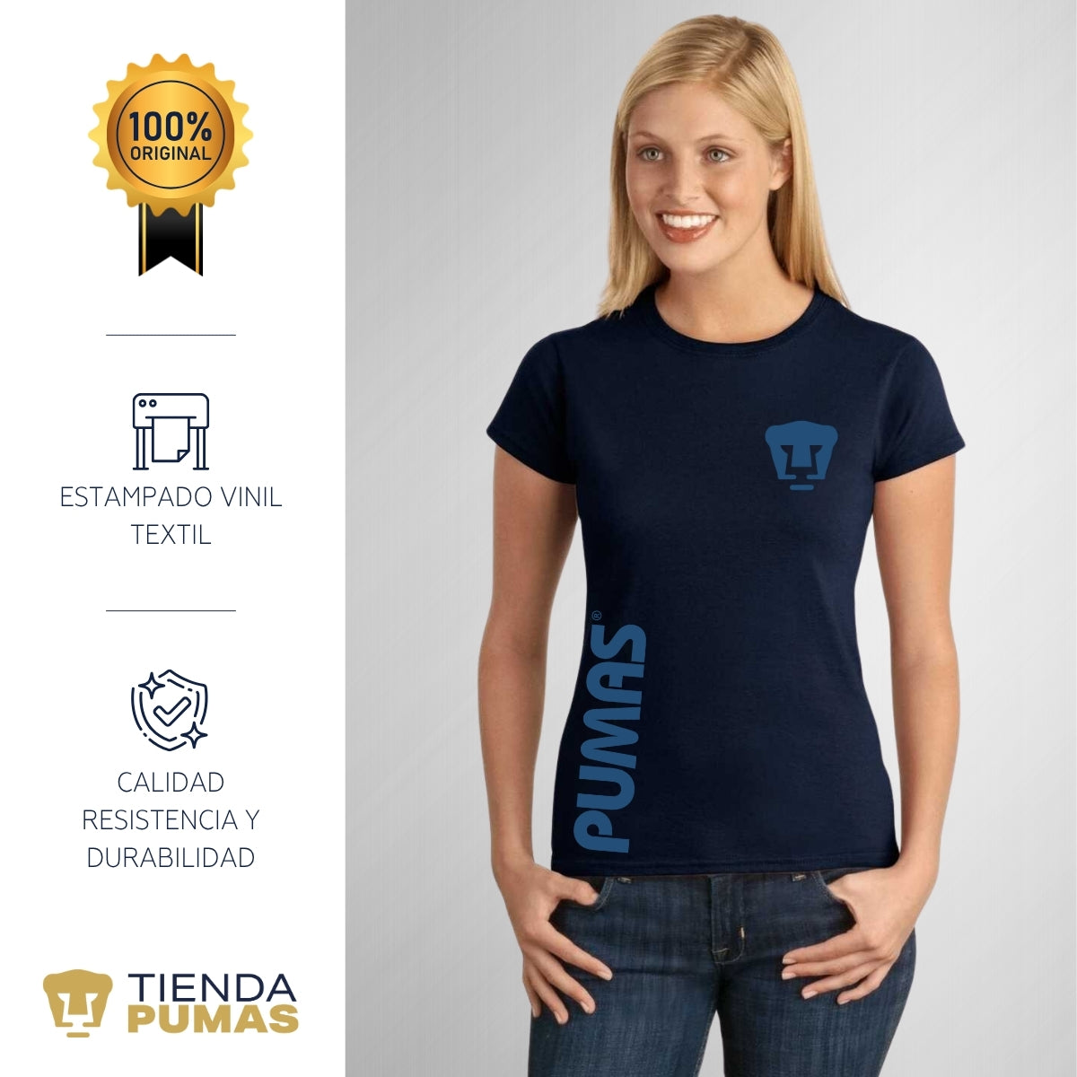 Playera Mujer Pumas UNAM Retro azul vinil