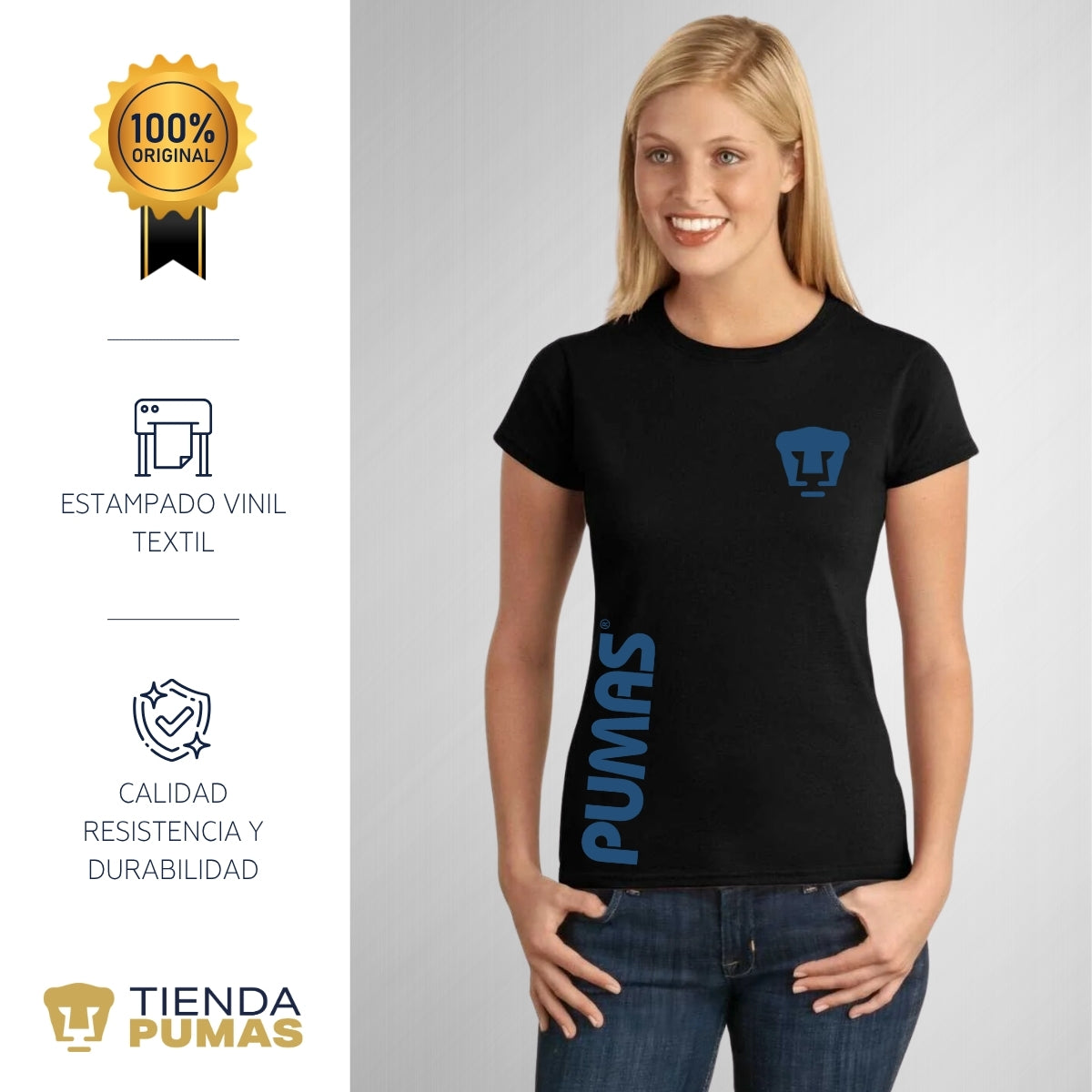 Playera Mujer Pumas UNAM Retro azul vinil