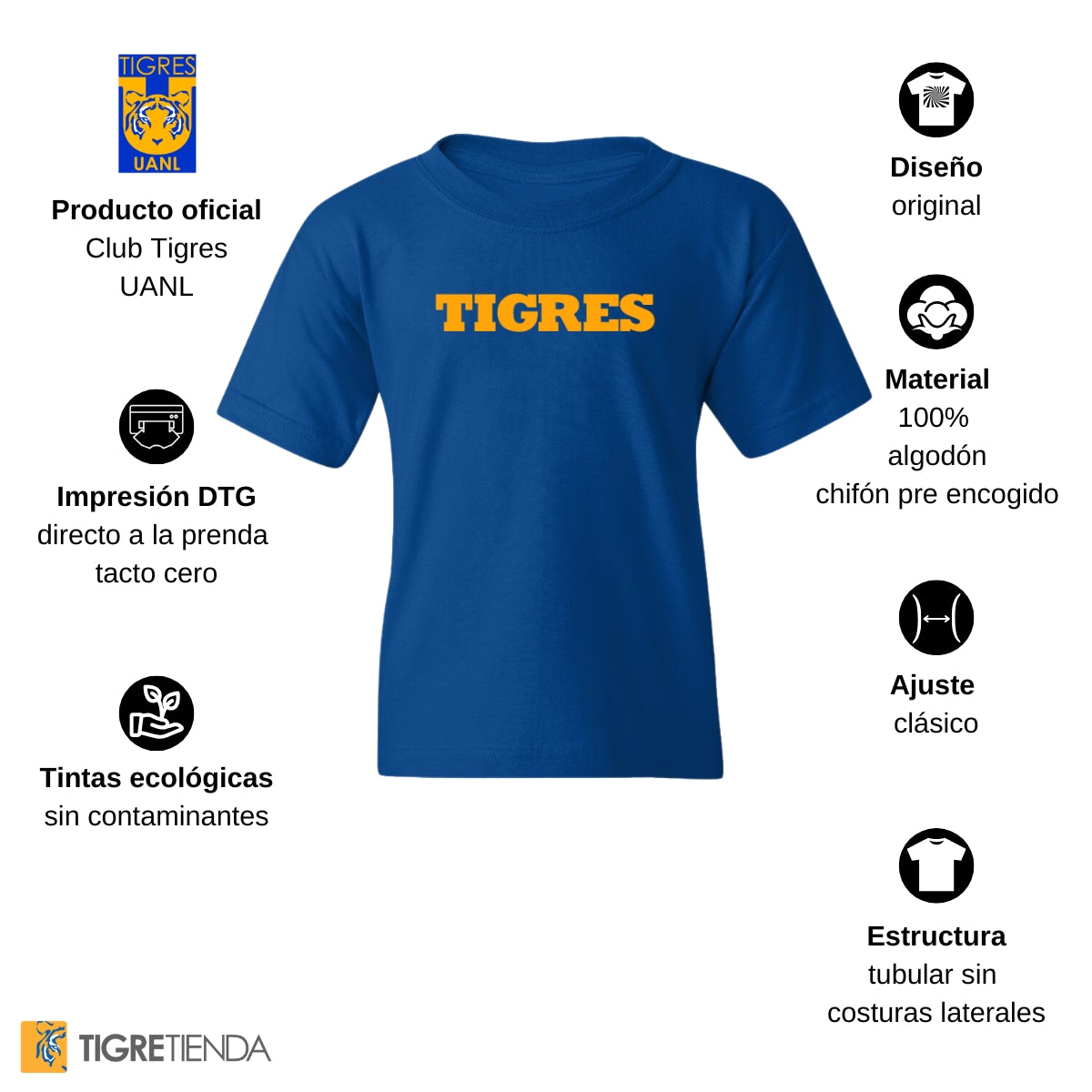 Playera Niño Niña Tigres UANL Logo Tigre