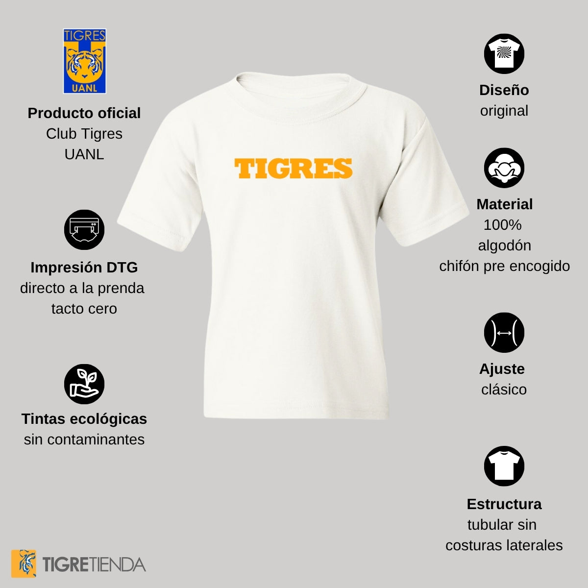 Playera Niño Niña Tigres UANL Logo Tigre