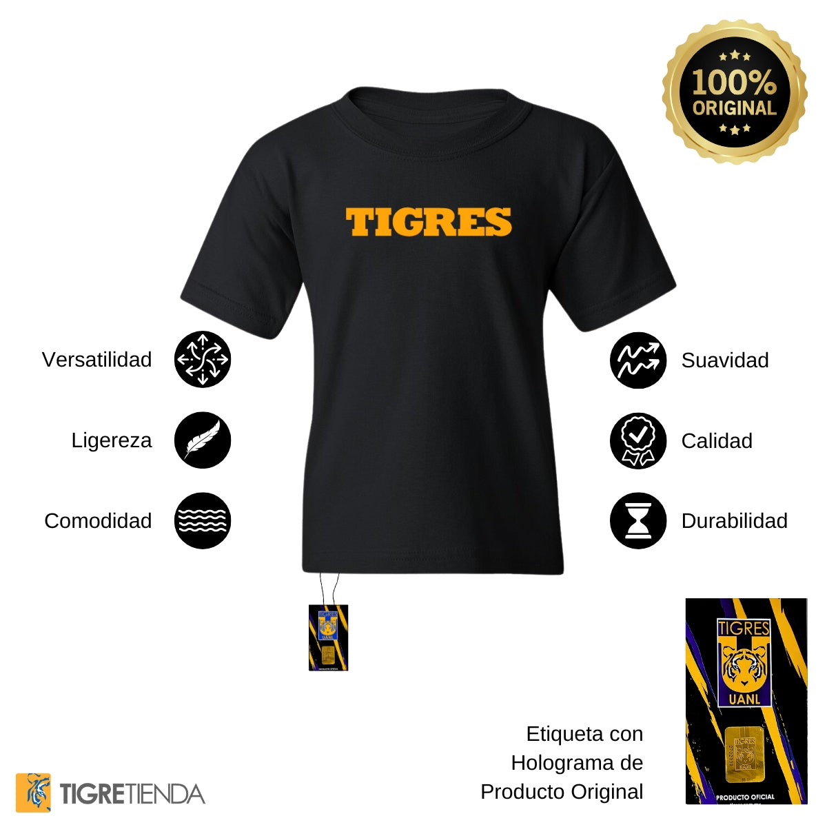 Playera Niño Niña Tigres UANL Logo Tigre