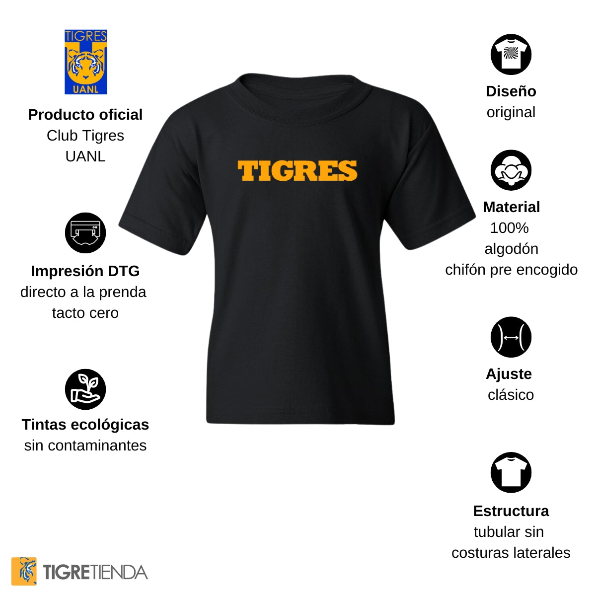 Playera Niño Niña Tigres UANL Logo Tigre