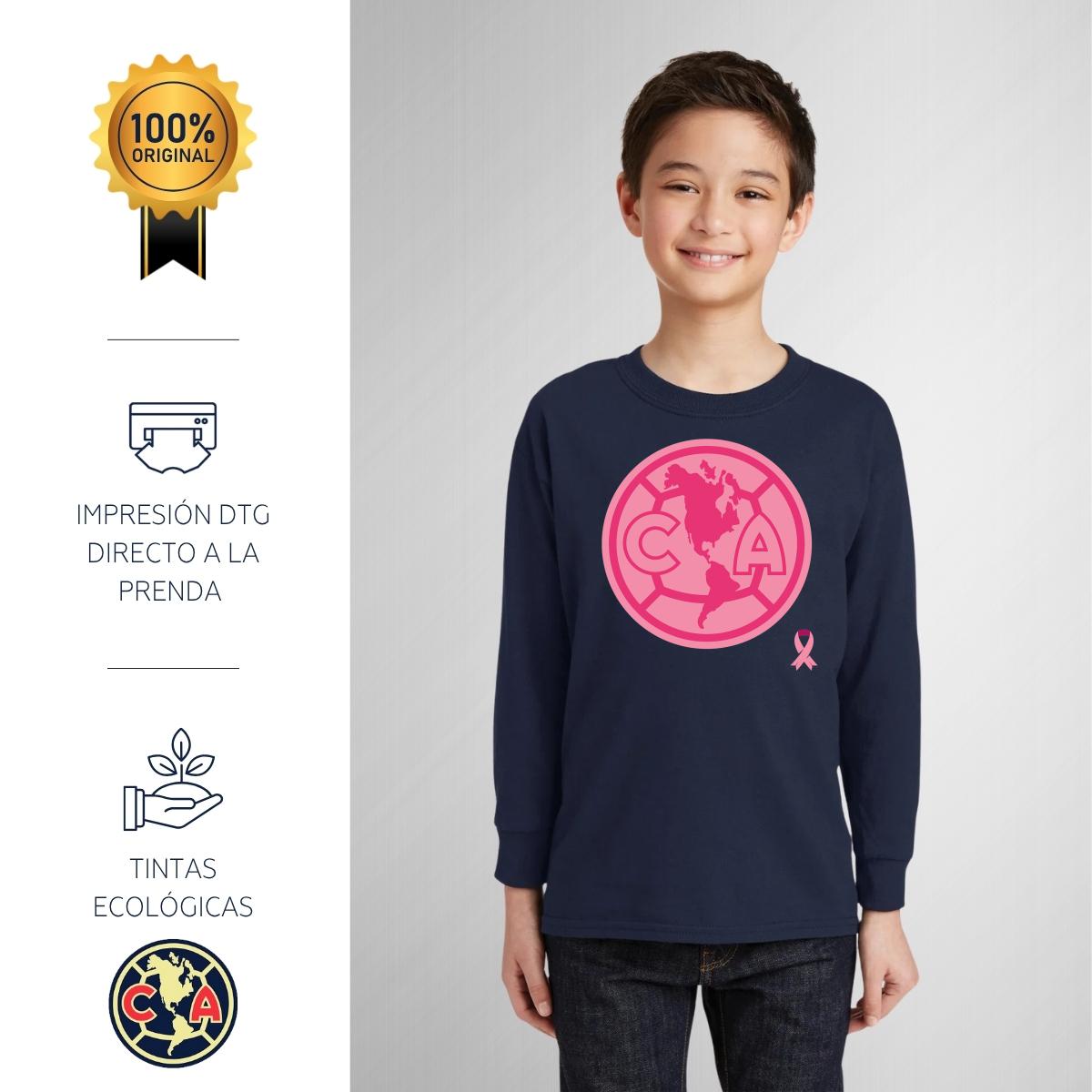 Playera M Larga Niños América Logo Rosa