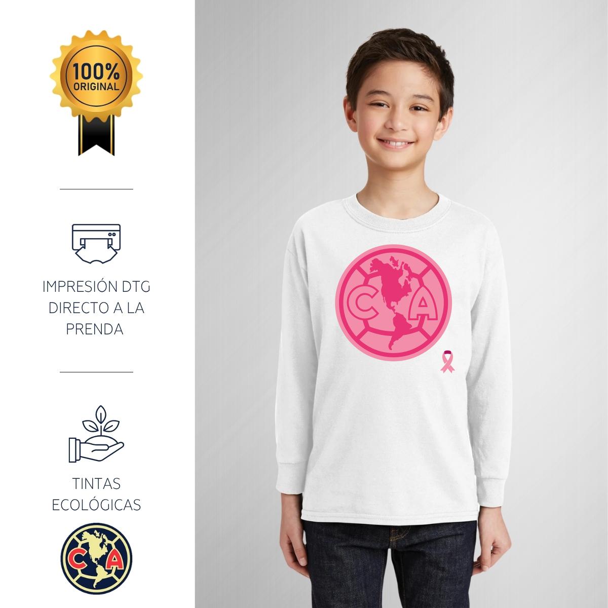 Playera M Larga Niños América Logo Rosa