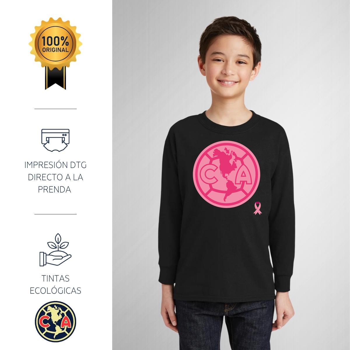 Playera M Larga Niños América Logo Rosa