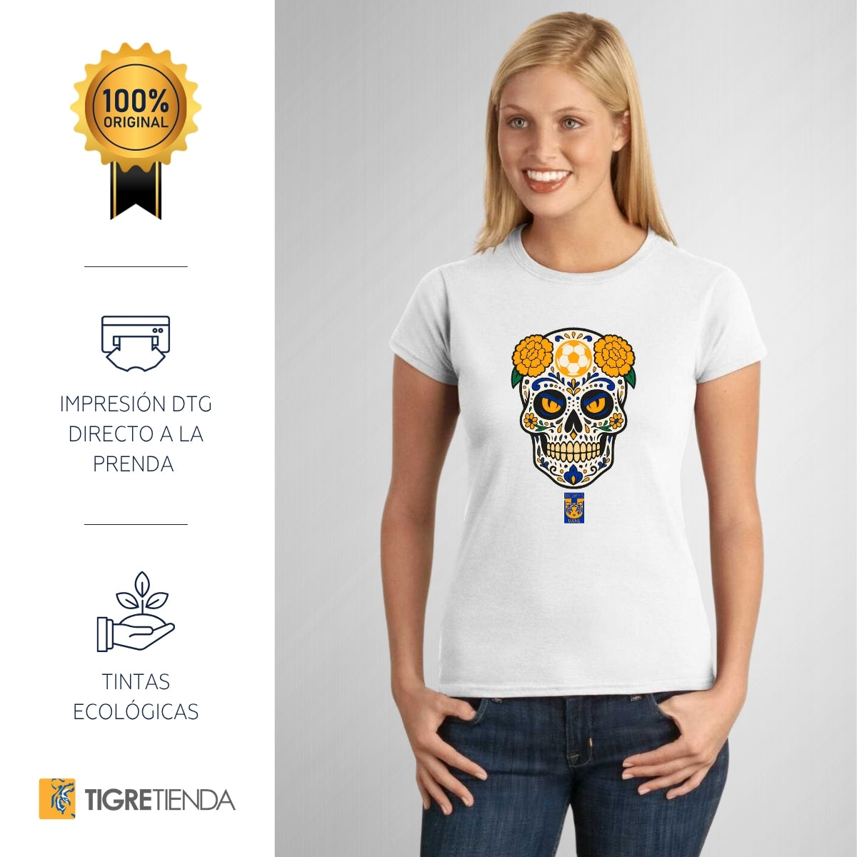 Playera Mujer Tigres UANL Calavera