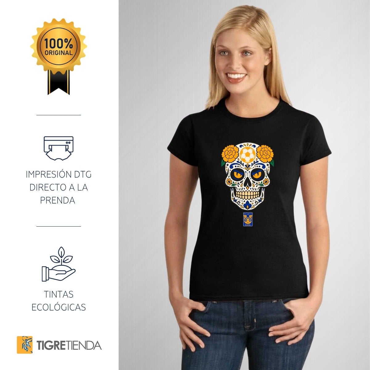 Playera Mujer Tigres UANL Calavera