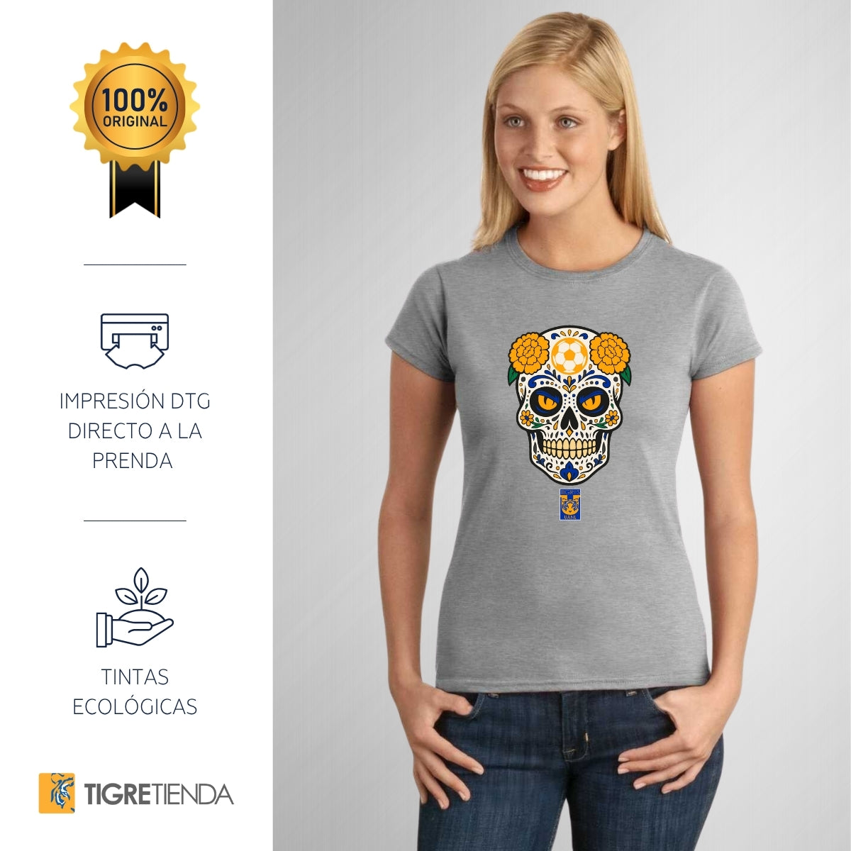 Playera Mujer Tigres UANL Calavera