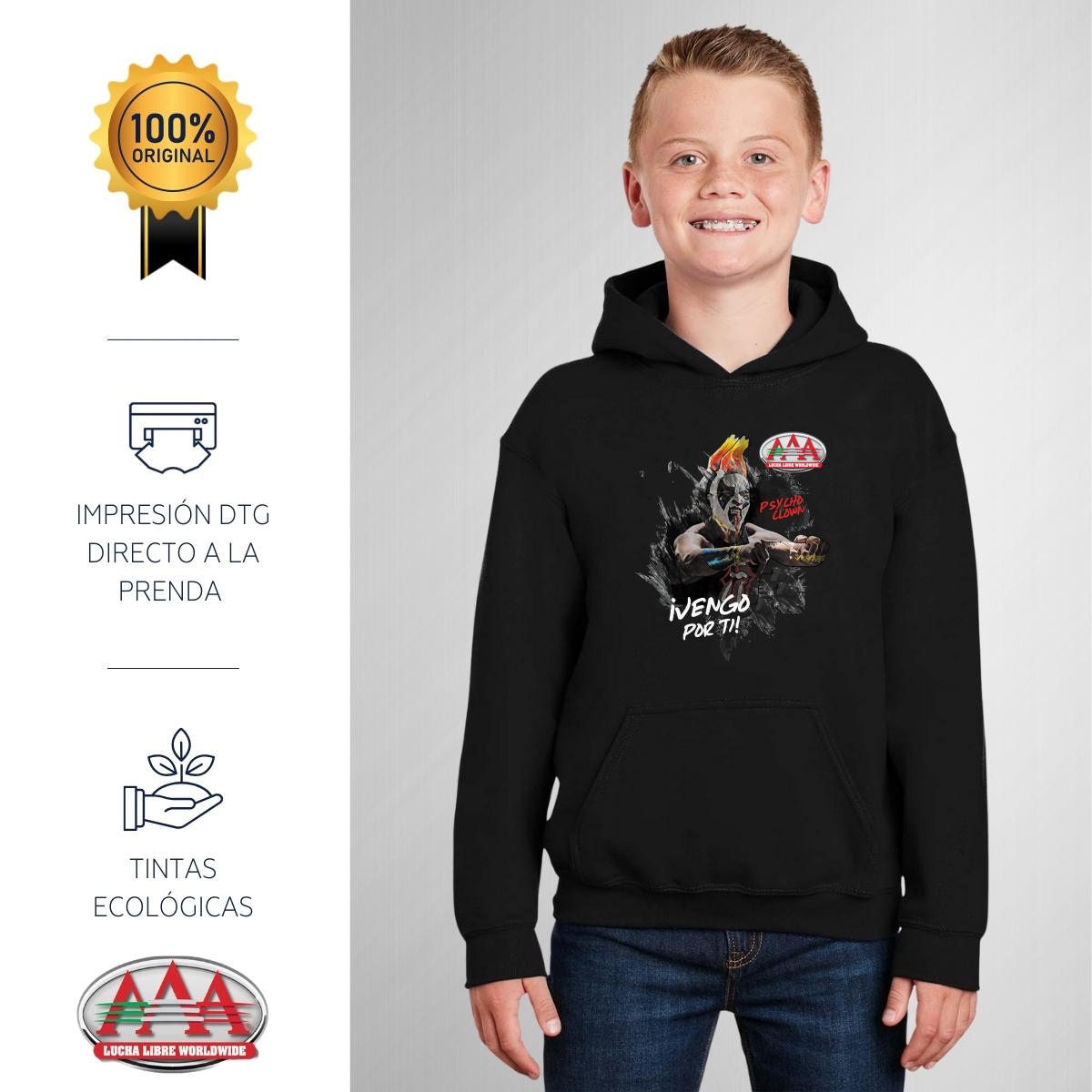 Sudadera Niños Hoodie Lucha Libre AAA Psycho Clown Vengo por ti