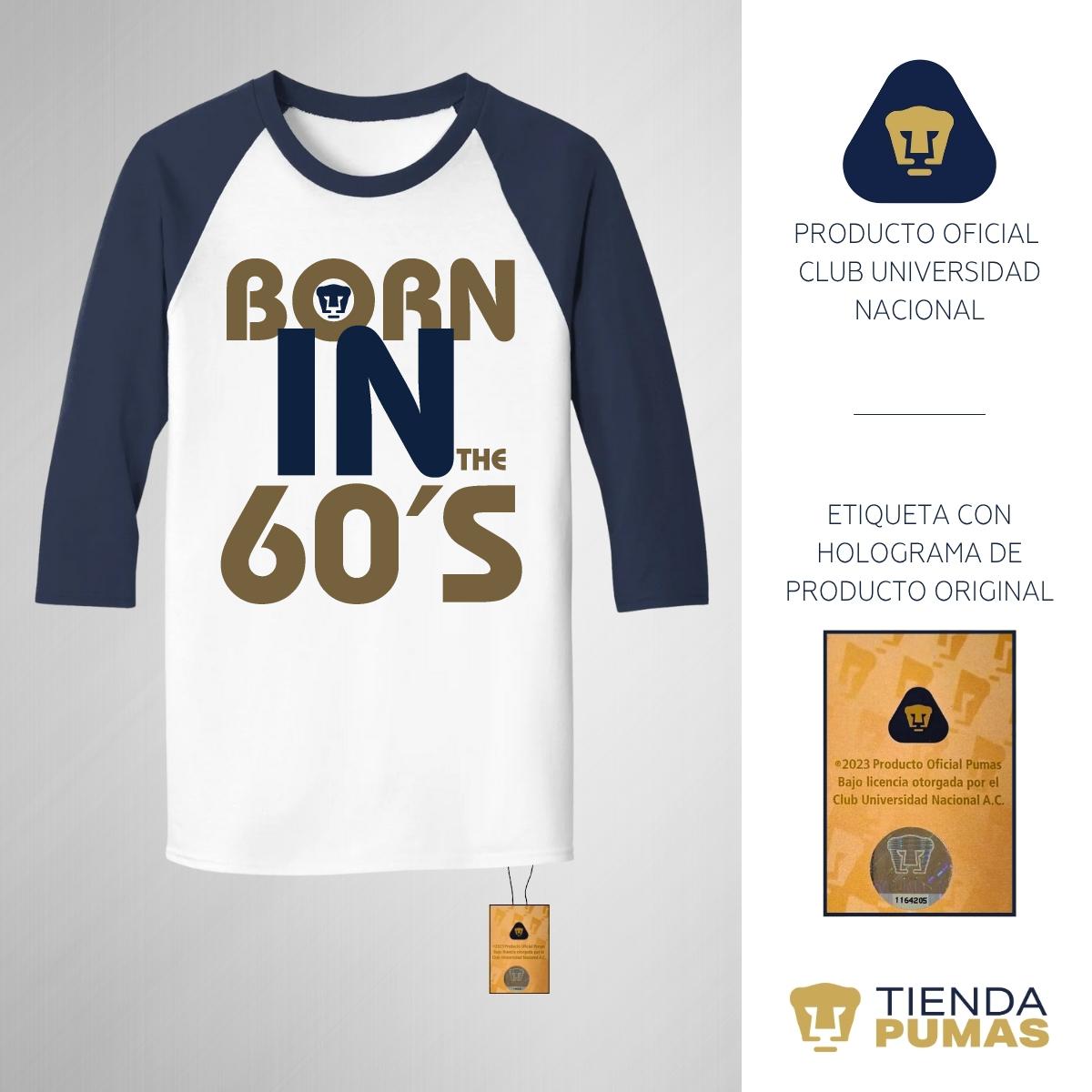 Playera Raglán Manga 3/4 Hombre Pumas UNAM Born in the 60s