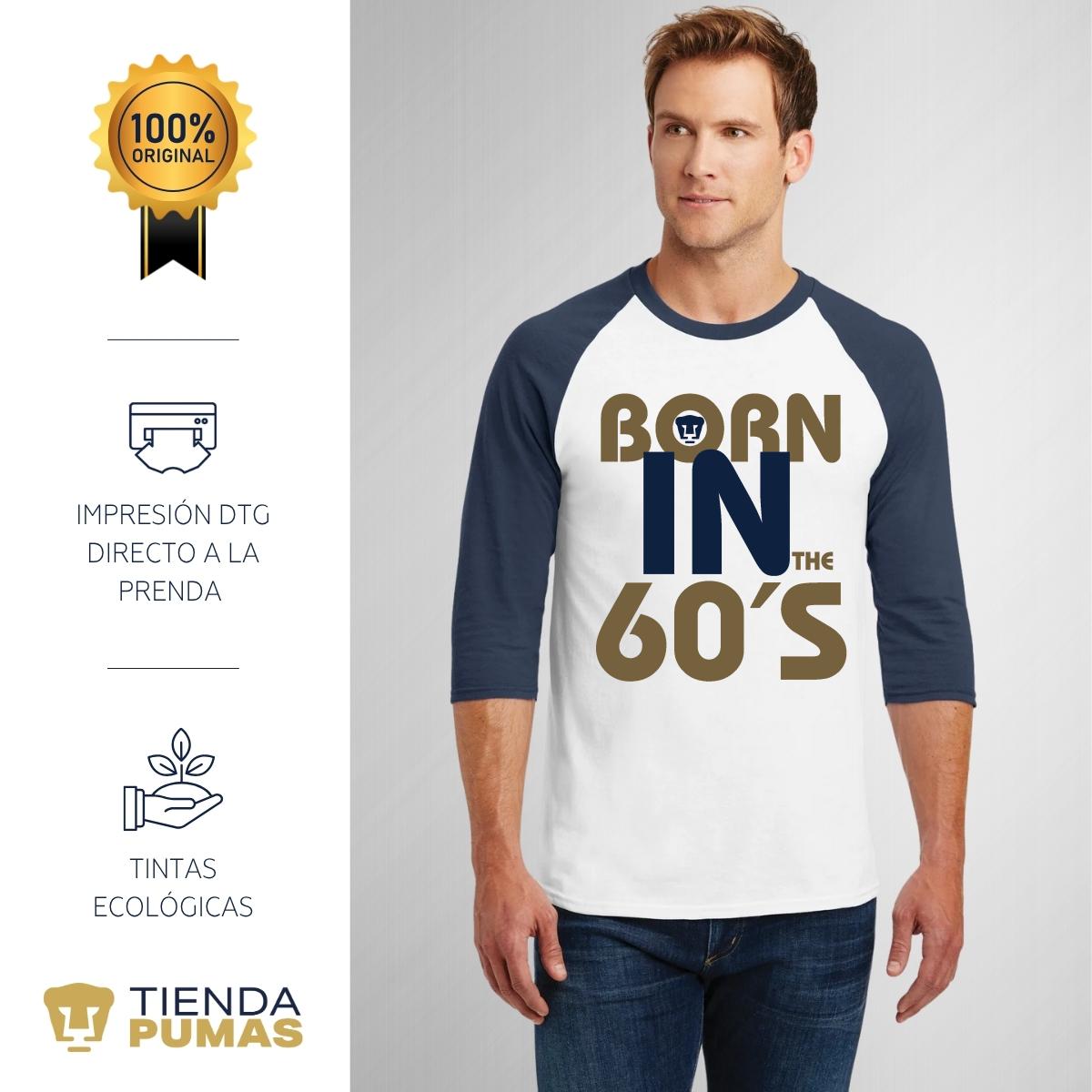 Playera Raglán Manga 3/4 Hombre Pumas UNAM Born in the 60s