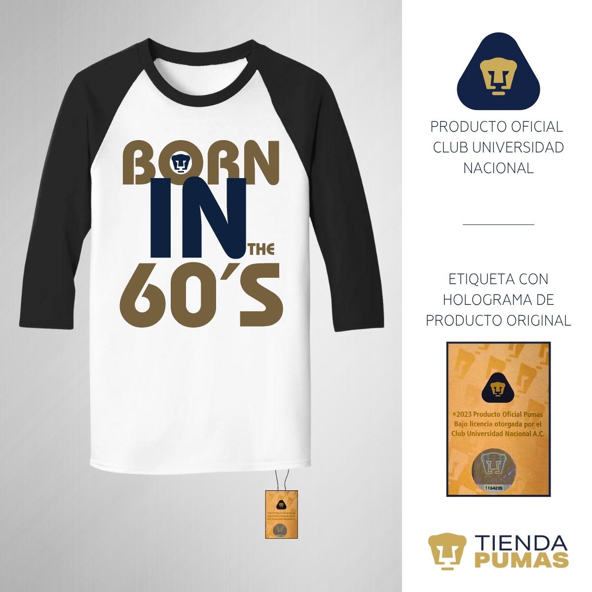 Playera Raglán Manga 3/4 Hombre Pumas UNAM Born in the 60s