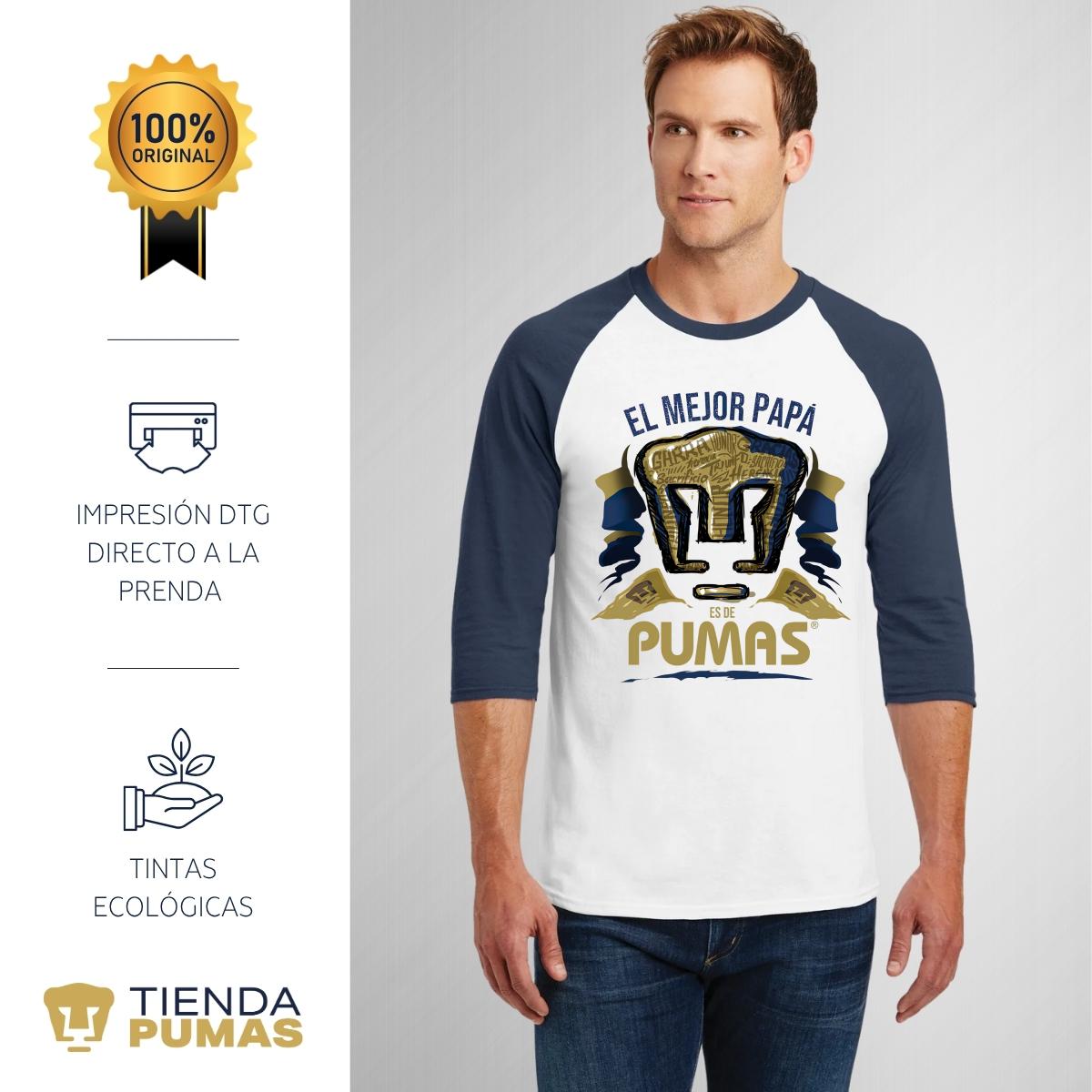 Playera Raglán Manga 3/4 Hombre Pumas UNAM Mejor Papá Pumas
