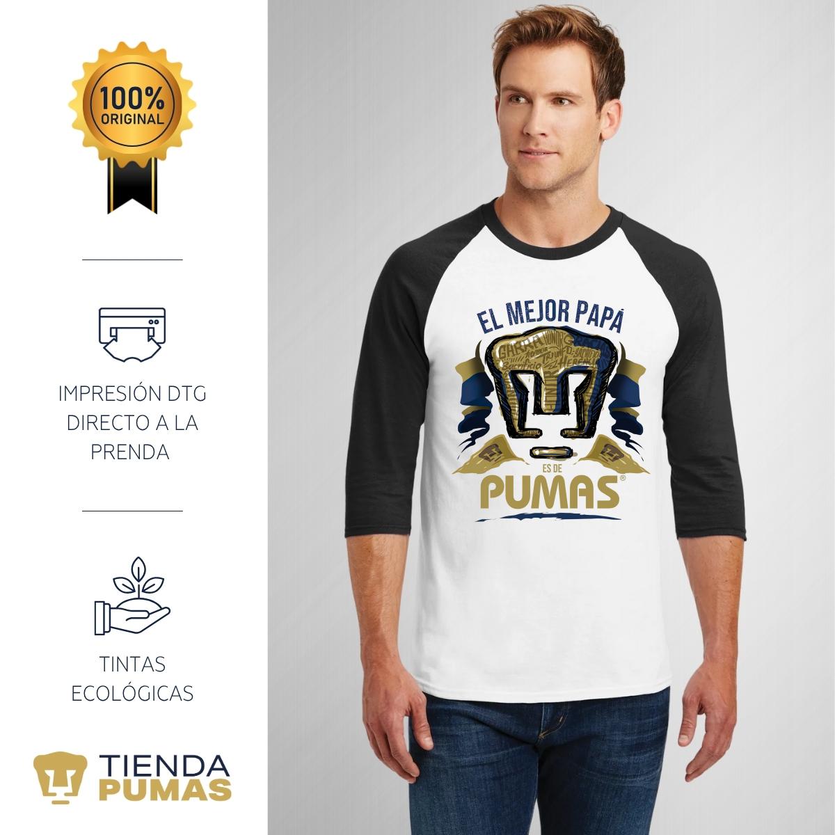 Playera Raglán Manga 3/4 Hombre Pumas UNAM Mejor Papá Pumas