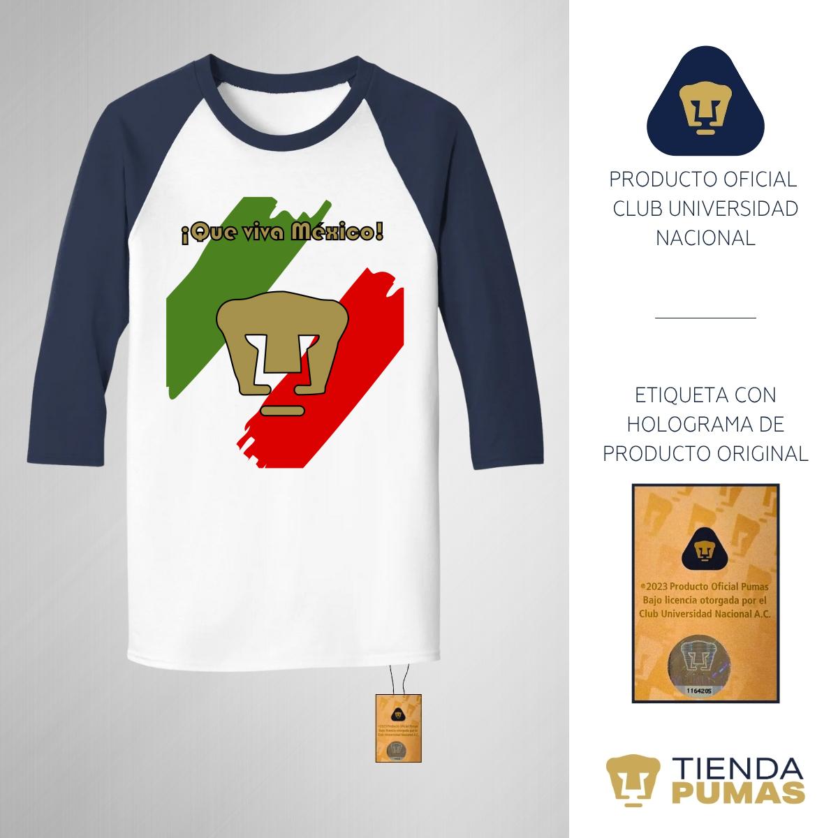Playera Raglán Manga 3/4 Hombre Pumas UNAM Que viva México