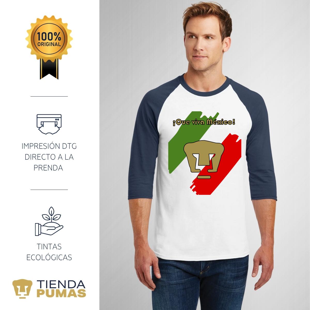 Playera Raglán Manga 3/4 Hombre Pumas UNAM Que viva México