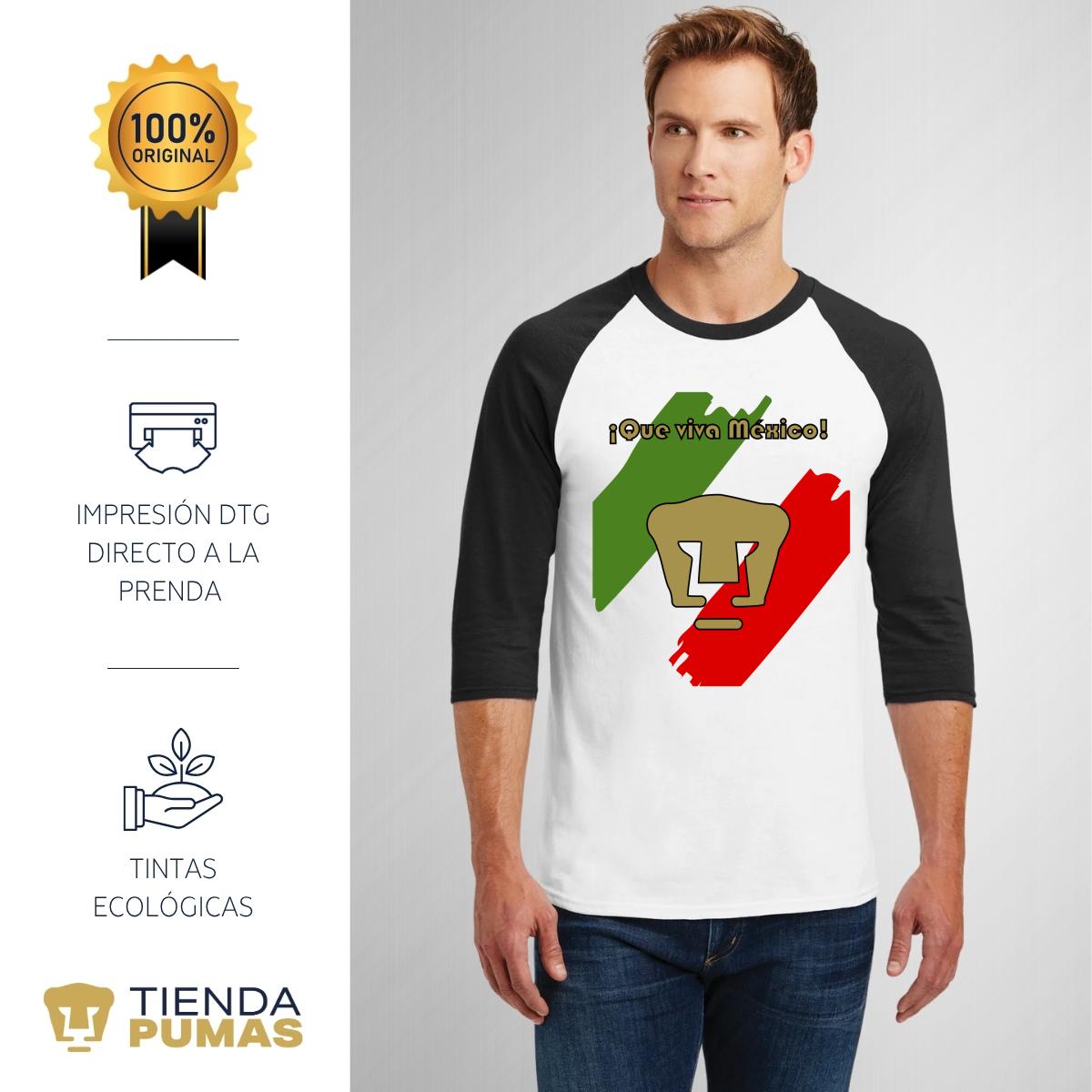 Playera Raglán Manga 3/4 Hombre Pumas UNAM Que viva México
