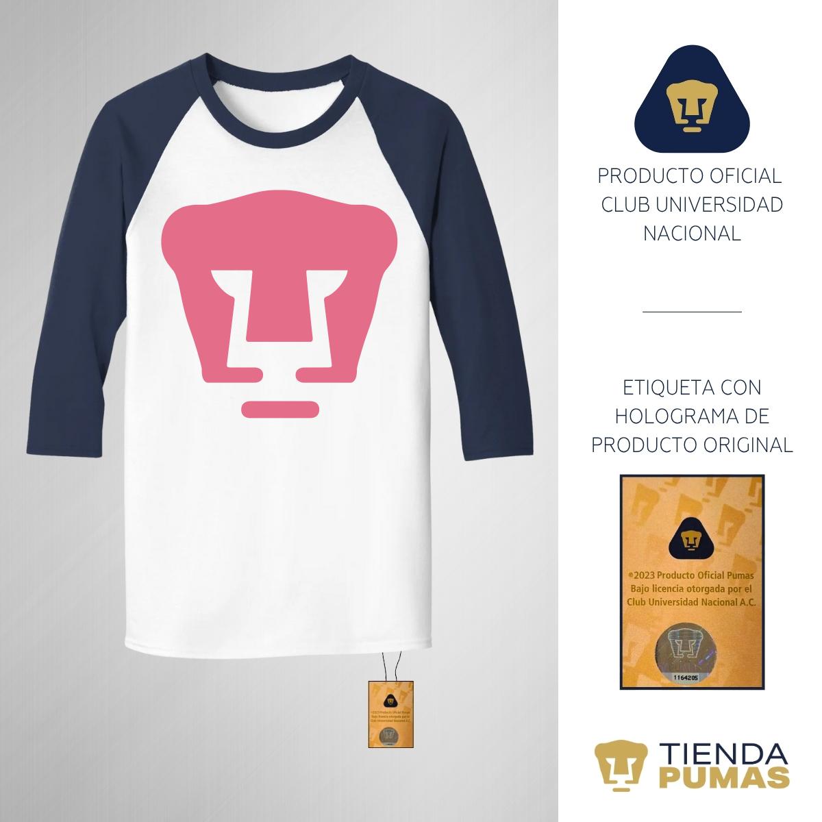 Playera Raglán Manga 3/4 Hombre Pumas UNAM Logo Rosa