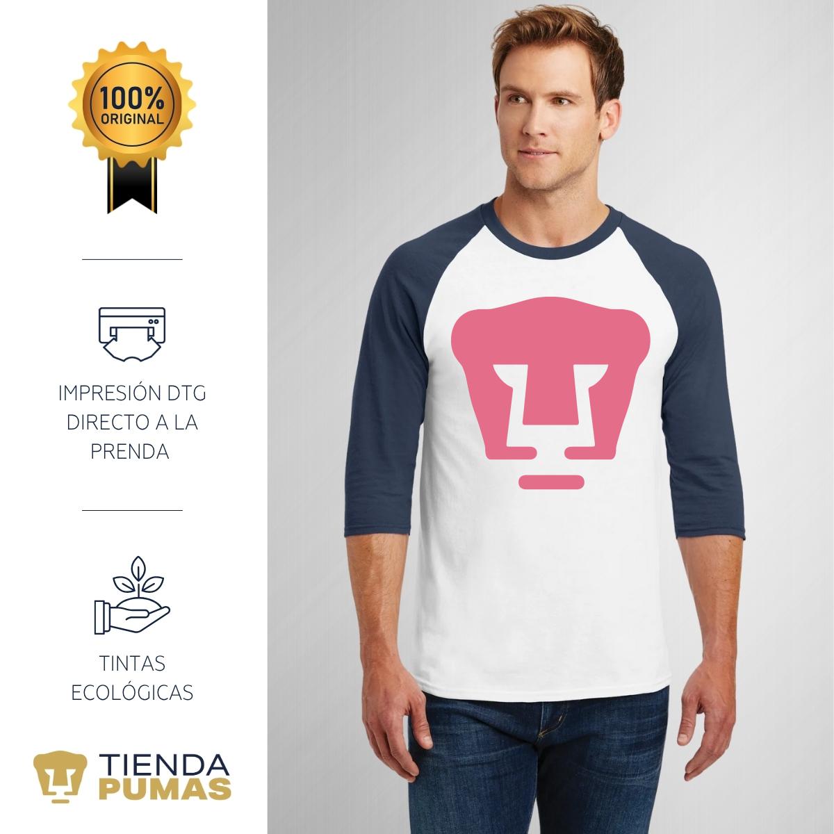 Playera Raglán Manga 3/4 Hombre Pumas UNAM Logo Rosa