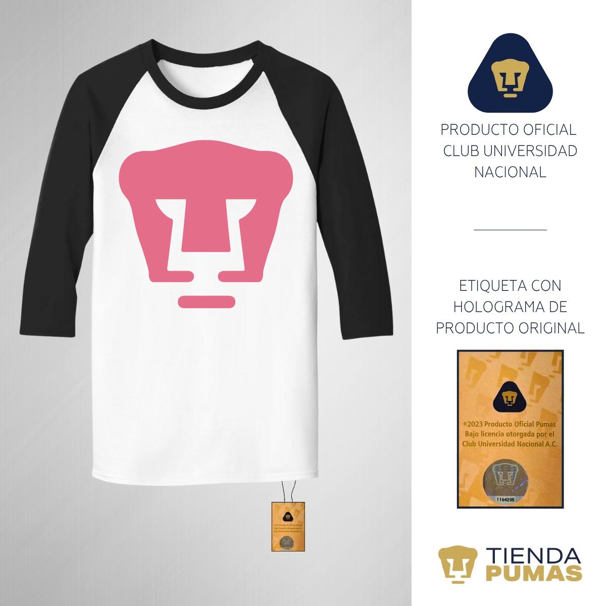 Playera Raglán Manga 3/4 Hombre Pumas UNAM Logo Rosa
