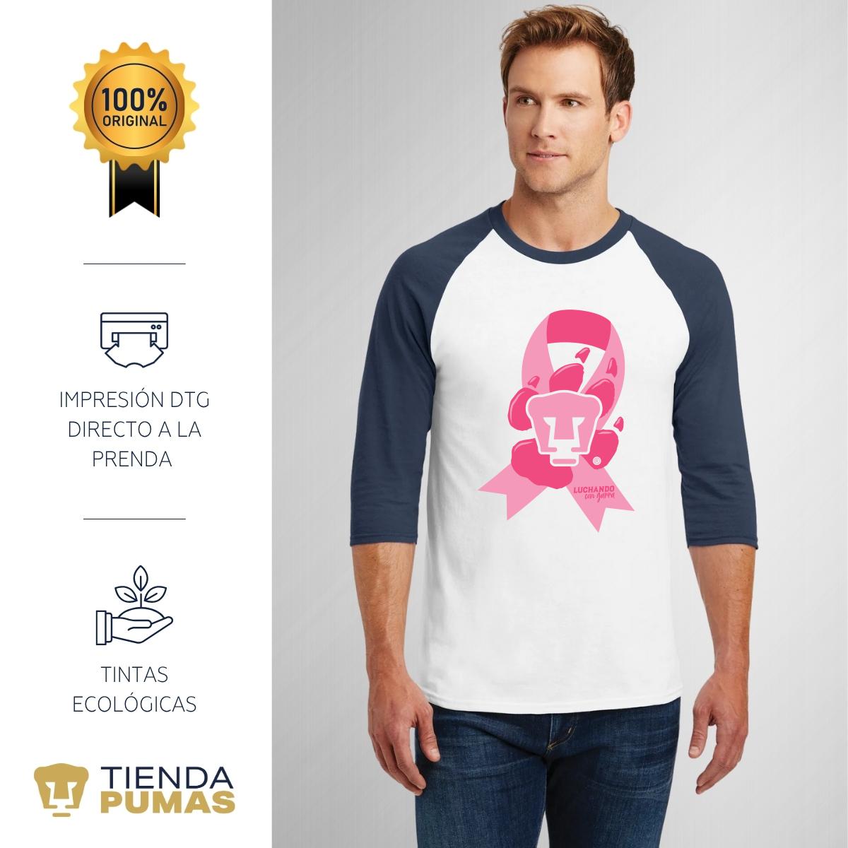 Playera Raglán Manga 3/4 Hombre Pumas UNAM Luchando con garra