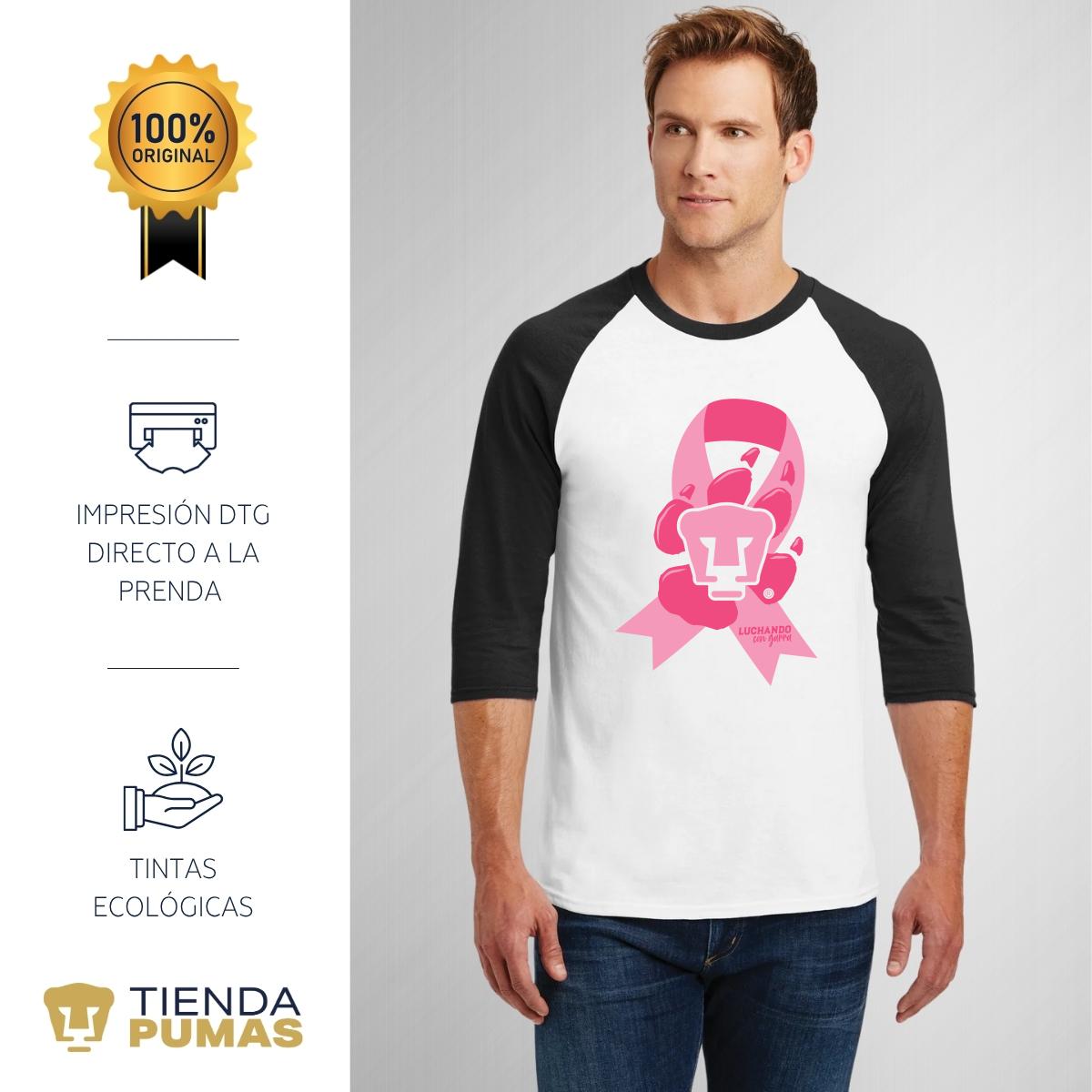 Playera Raglán Manga 3/4 Hombre Pumas UNAM Luchando con garra