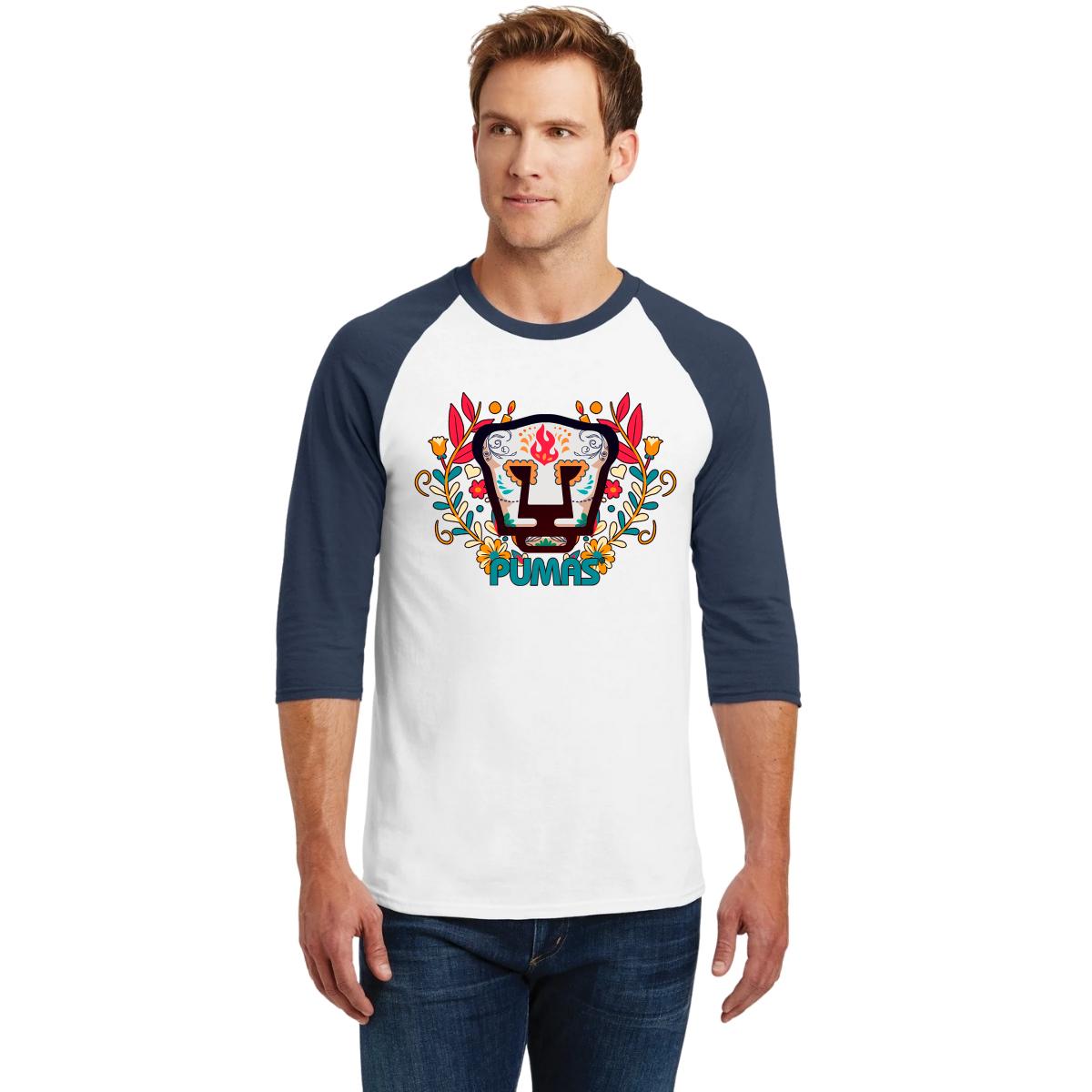Playera Raglán Manga 3/4 Hombre Pumas UNAM Día de Muertos