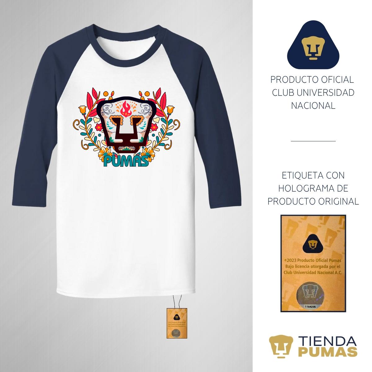 Playera Raglán Manga 3/4 Hombre Pumas UNAM Día de Muertos