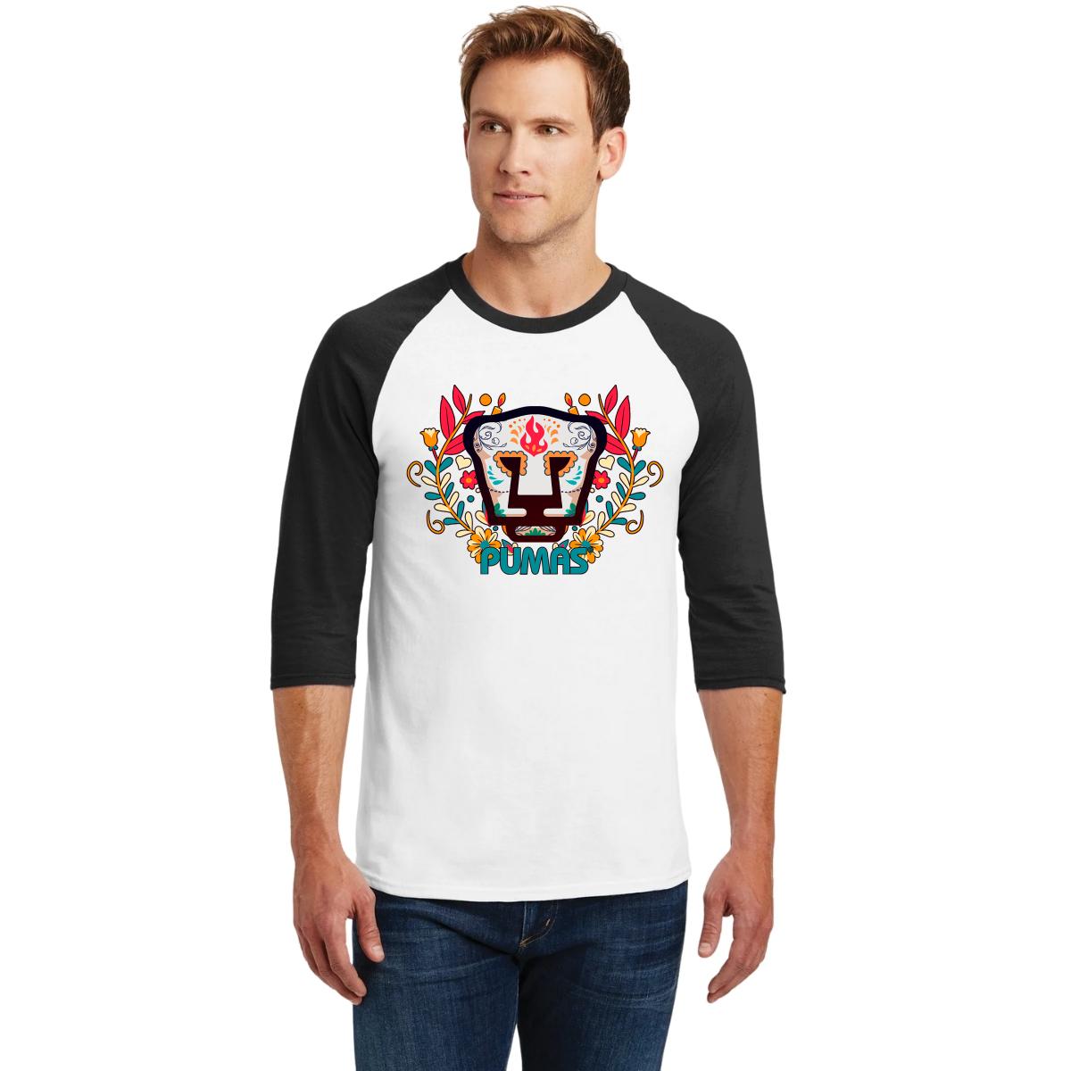 Playera Raglán Manga 3/4 Hombre Pumas UNAM Día de Muertos
