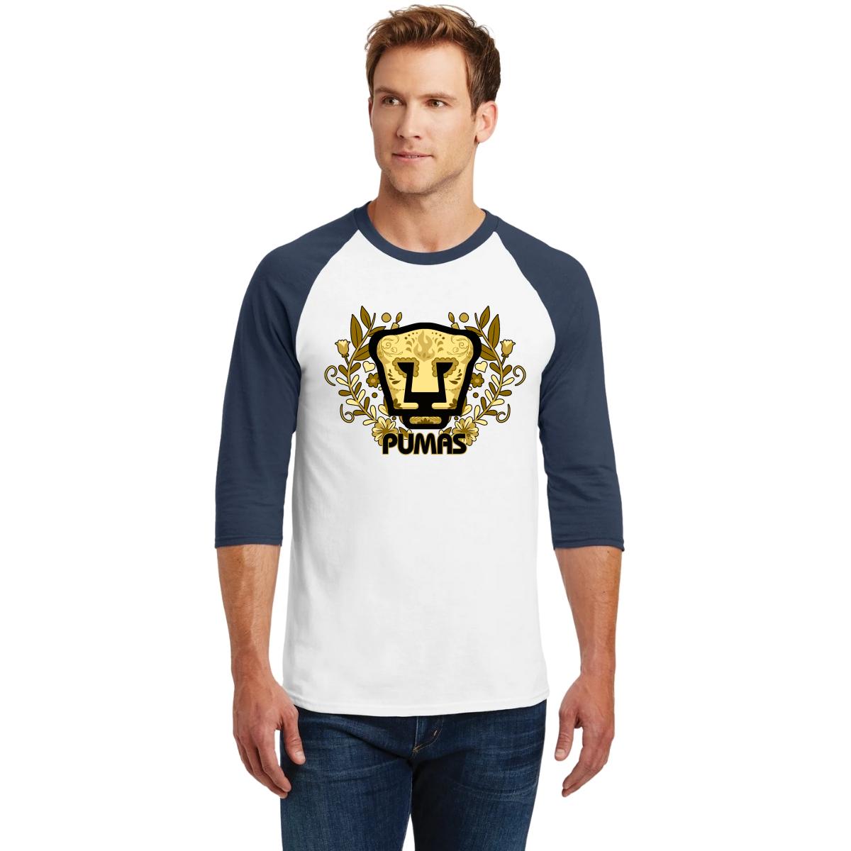 Playera Raglán Manga 3/4 Hombre Pumas UNAM Día de Muertos Oro
