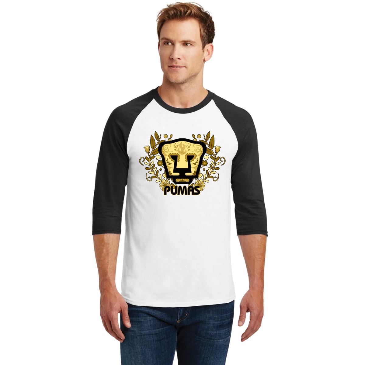 Playera Raglán Manga 3/4 Hombre Pumas UNAM Día de Muertos Oro