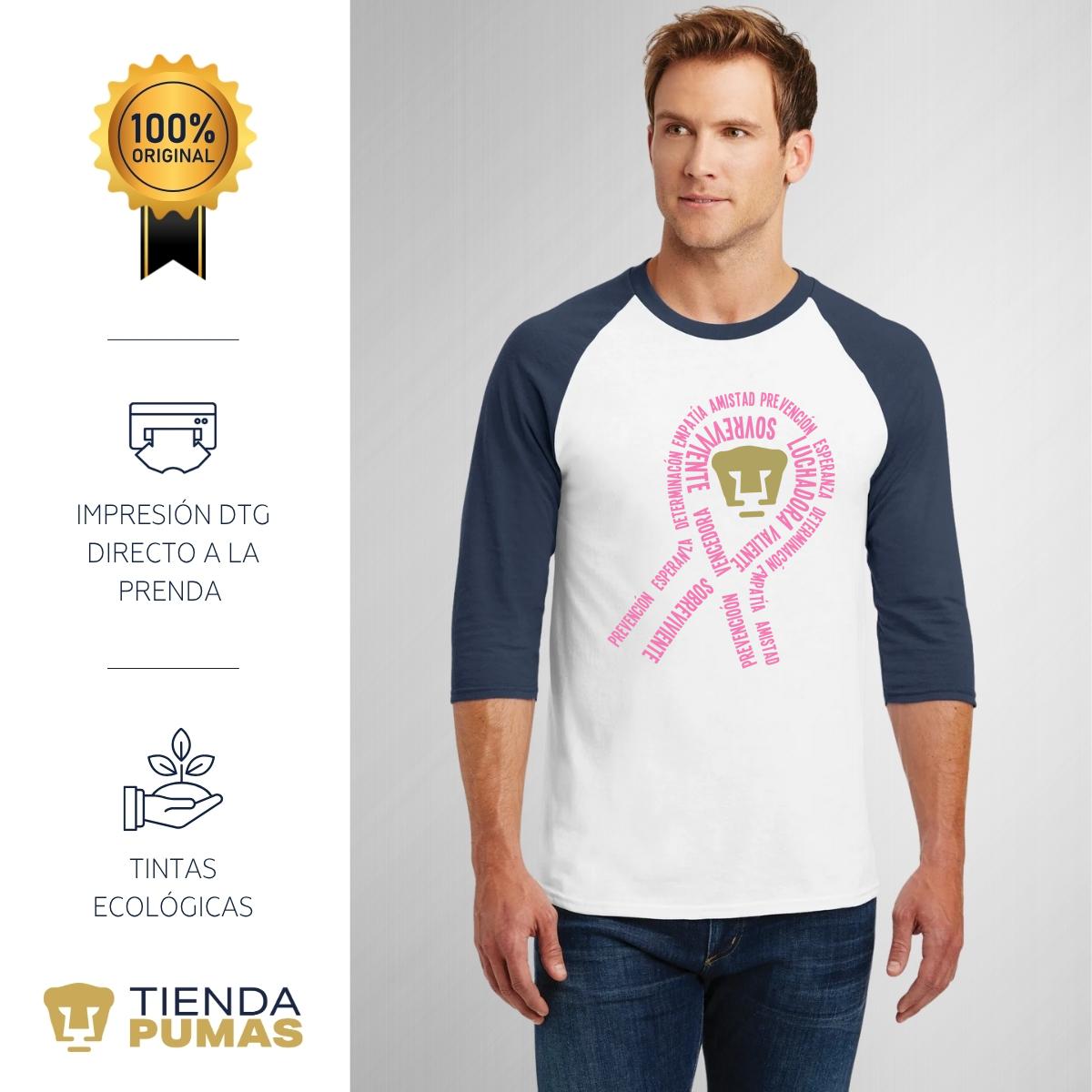 Playera Raglán Manga 3/4 Hombre Pumas UNAM Cáncer Mama Lazo 2