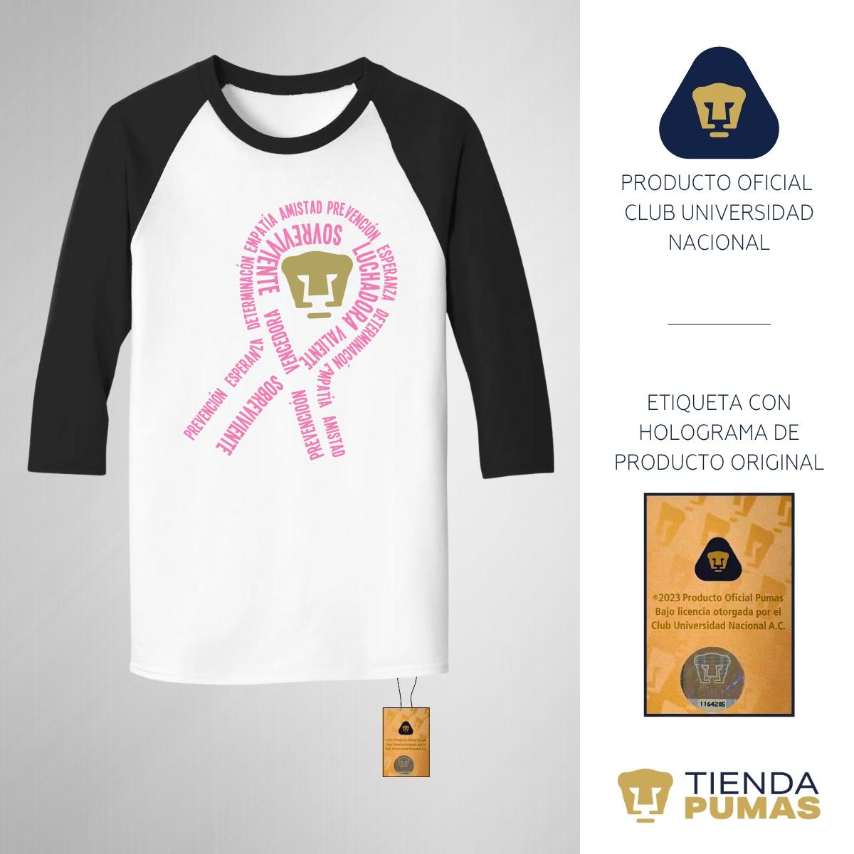 Playera Raglán Manga 3/4 Hombre Pumas UNAM Cáncer Mama Lazo 2