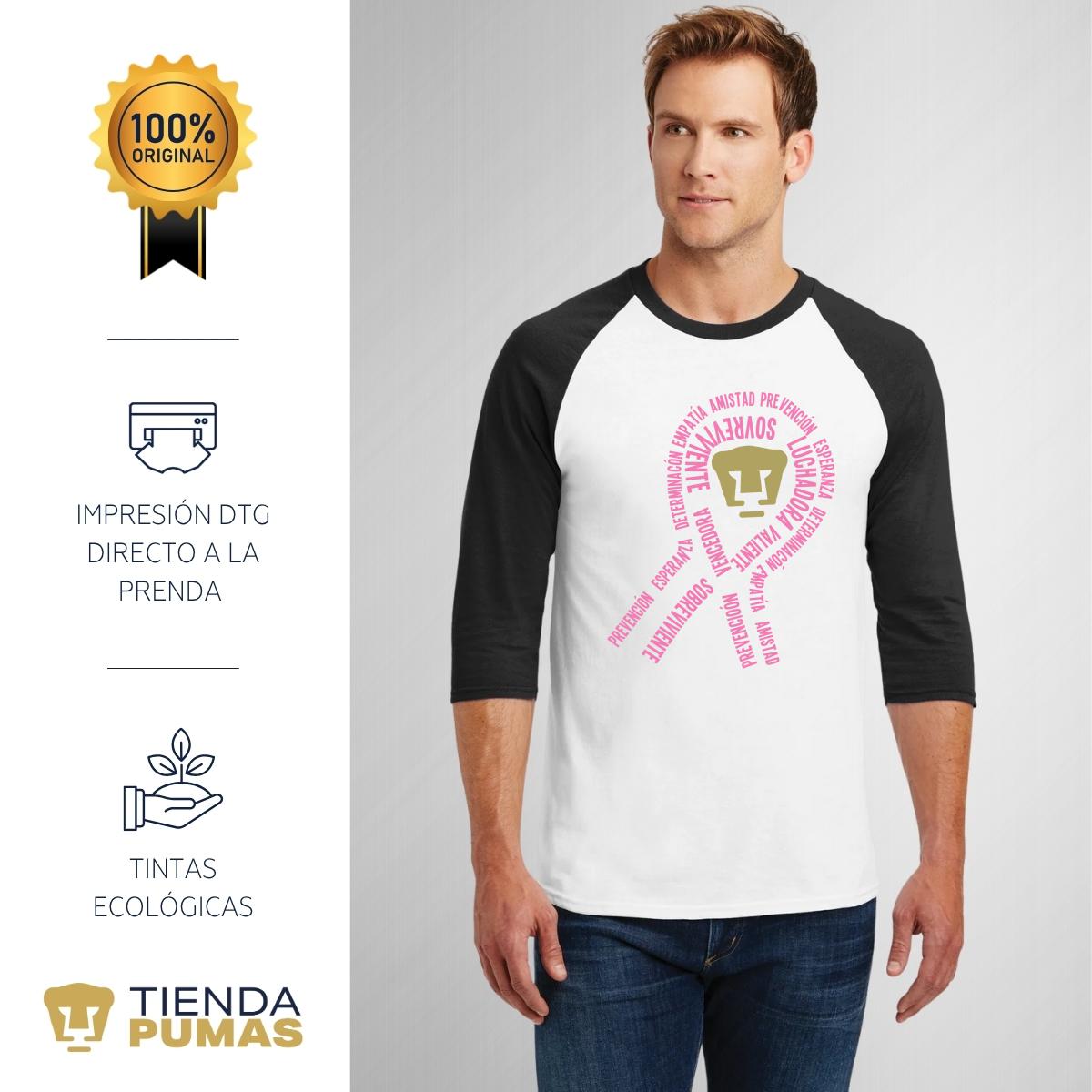 Playera Raglán Manga 3/4 Hombre Pumas UNAM Cáncer Mama Lazo 2