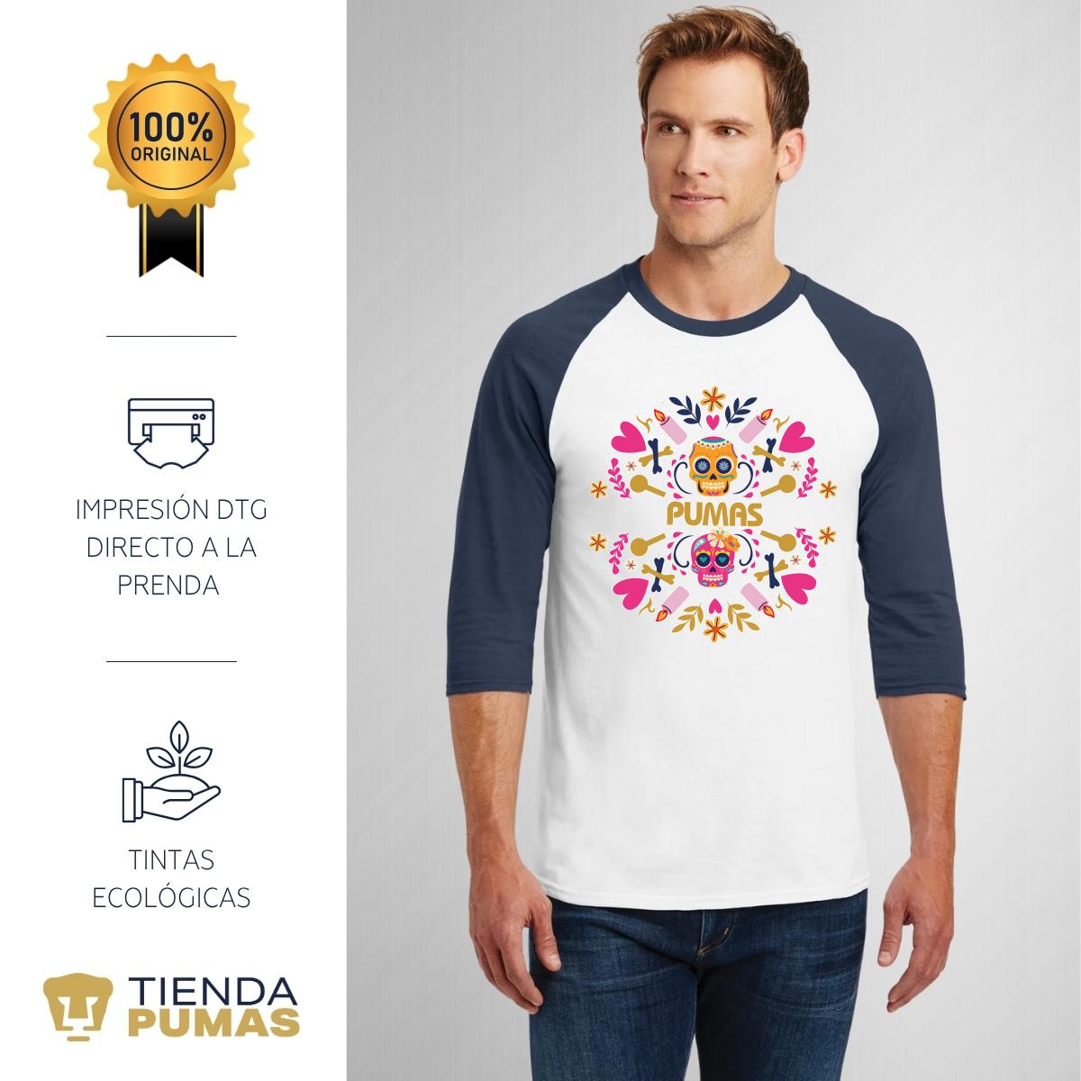 Playera Raglán Manga 3/4 Hombre Pumas UNAM Calaveritas