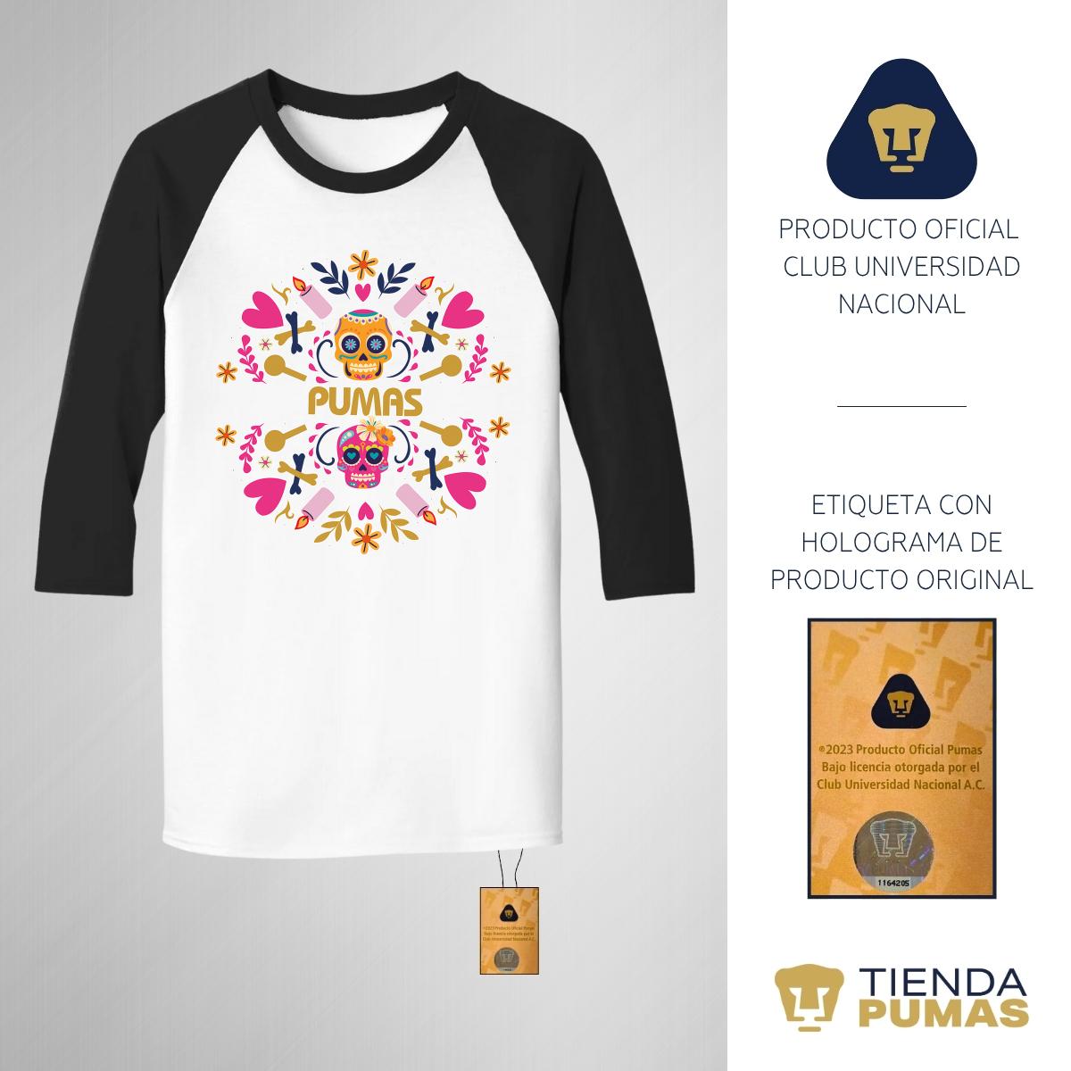 Playera Raglán Manga 3/4 Hombre Pumas UNAM Calaveritas