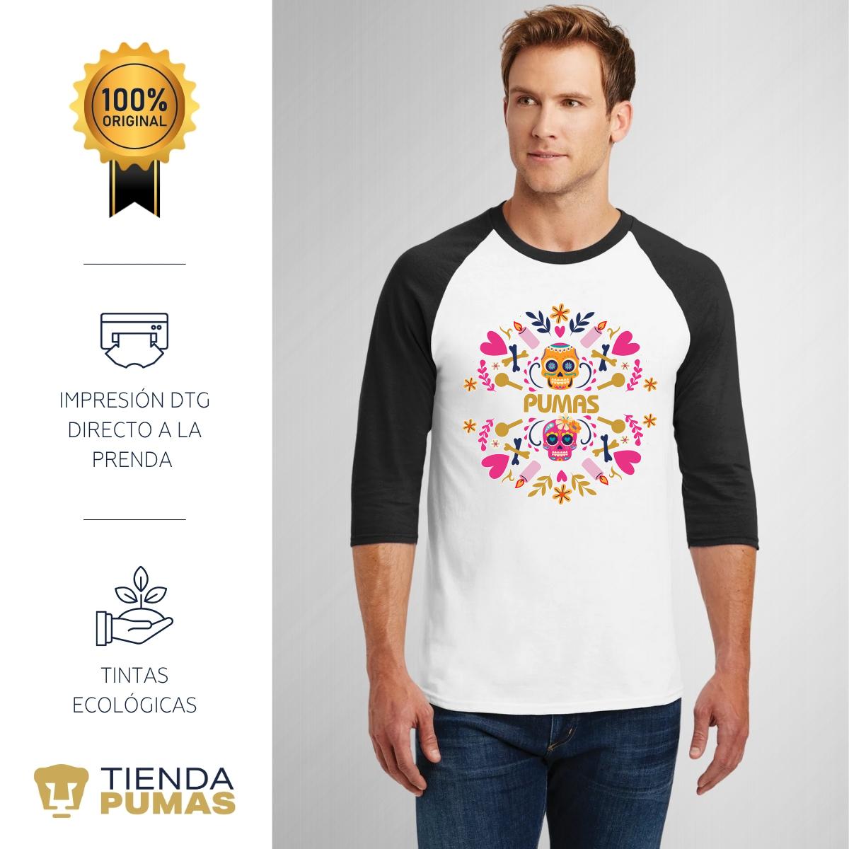 Playera Raglán Manga 3/4 Hombre Pumas UNAM Calaveritas