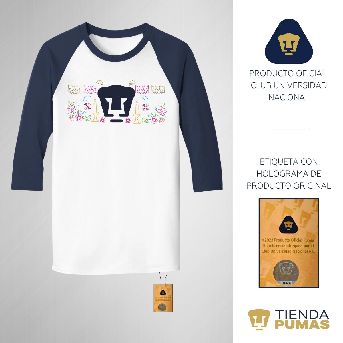 Playera Raglán Manga 3/4 Hombre Pumas UNAM Día de Muertos Altar