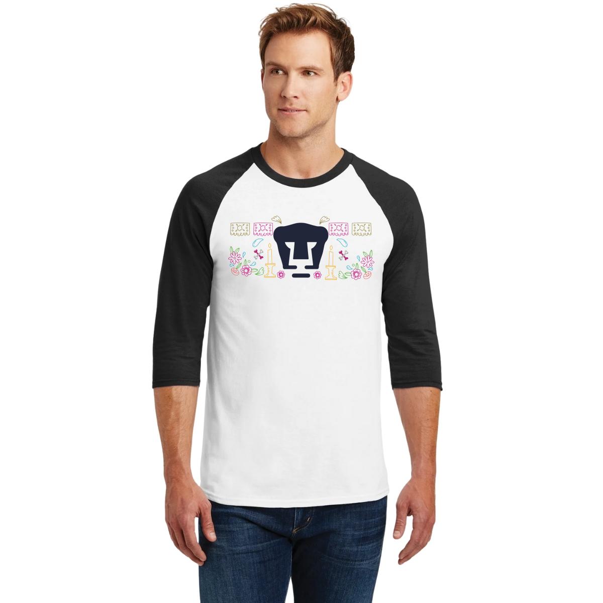 Playera Raglán Manga 3/4 Hombre Pumas UNAM Día de Muertos Altar