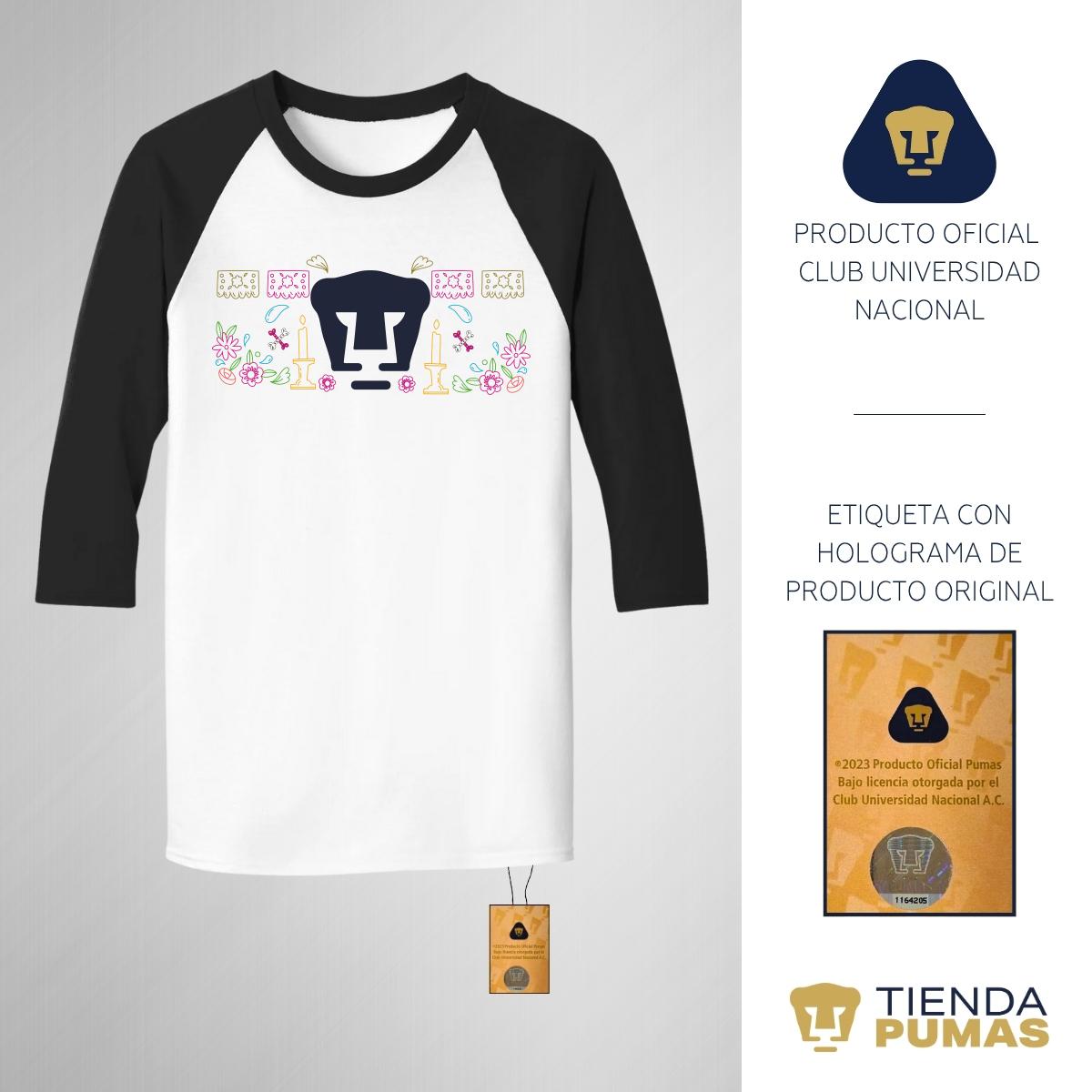 Playera Raglán Manga 3/4 Hombre Pumas UNAM Día de Muertos Altar