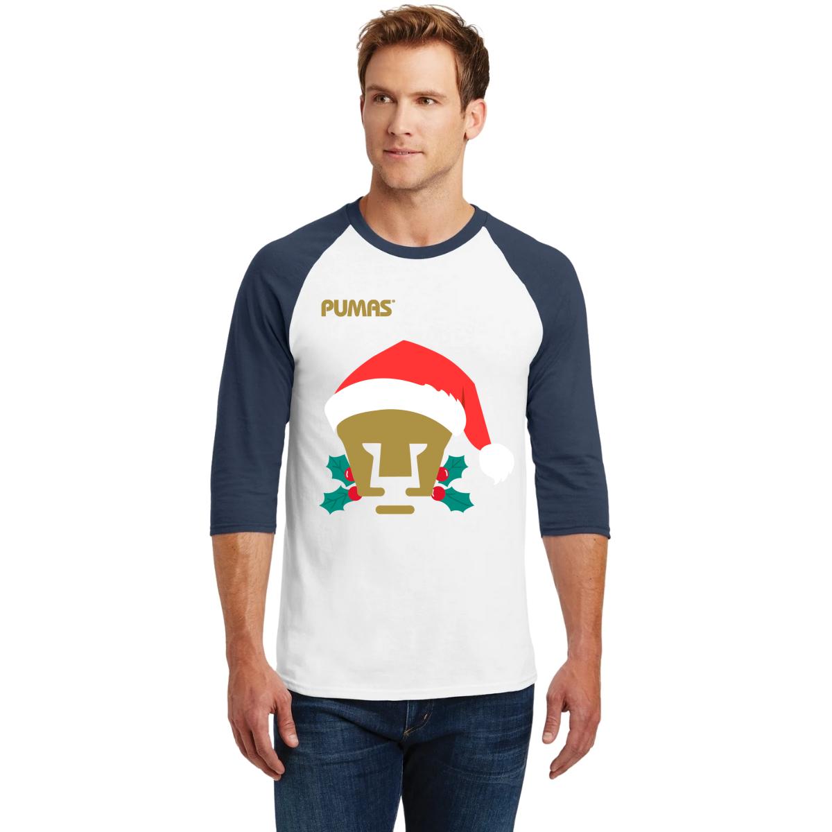 Playera Raglán Manga 3/4 Hombre Pumas UNAM Especial Navidad