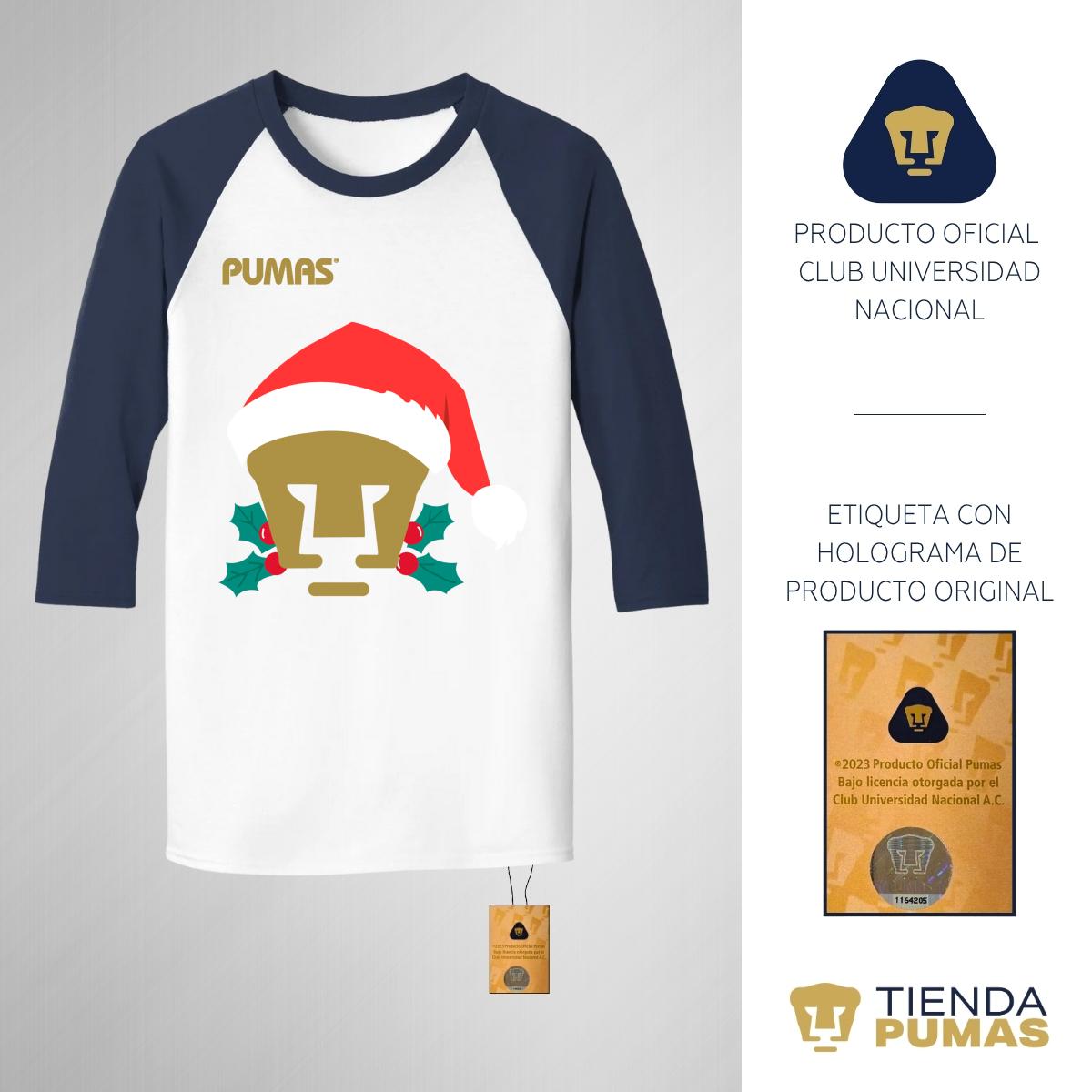 Playera Raglán Manga 3/4 Hombre Pumas UNAM Especial Navidad