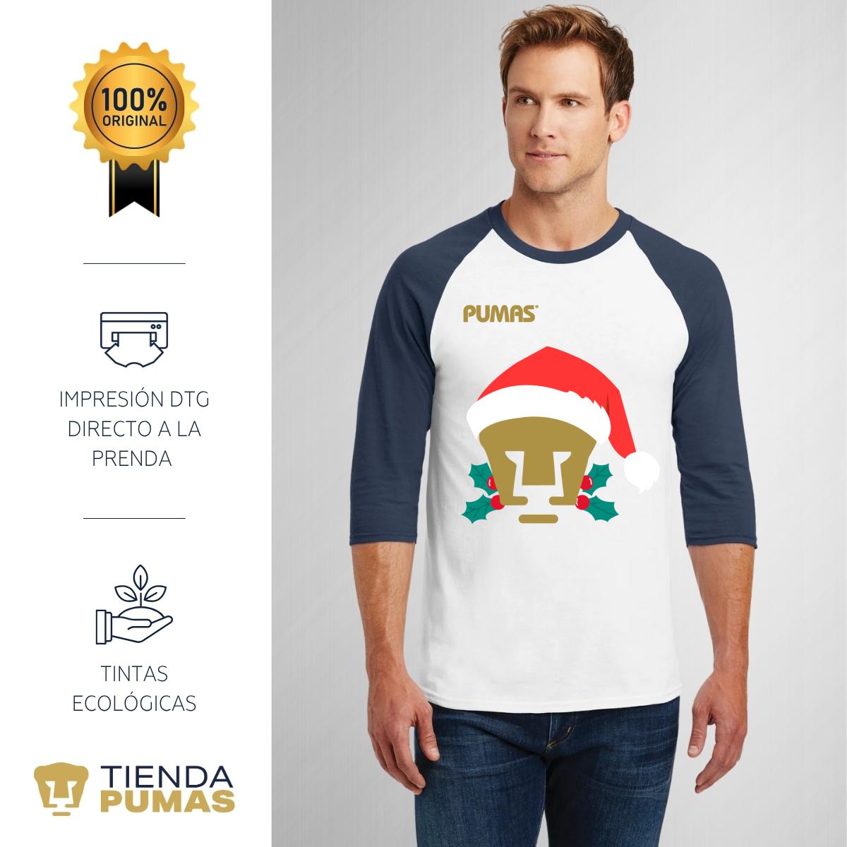 Playera Raglán Manga 3/4 Hombre Pumas UNAM Especial Navidad