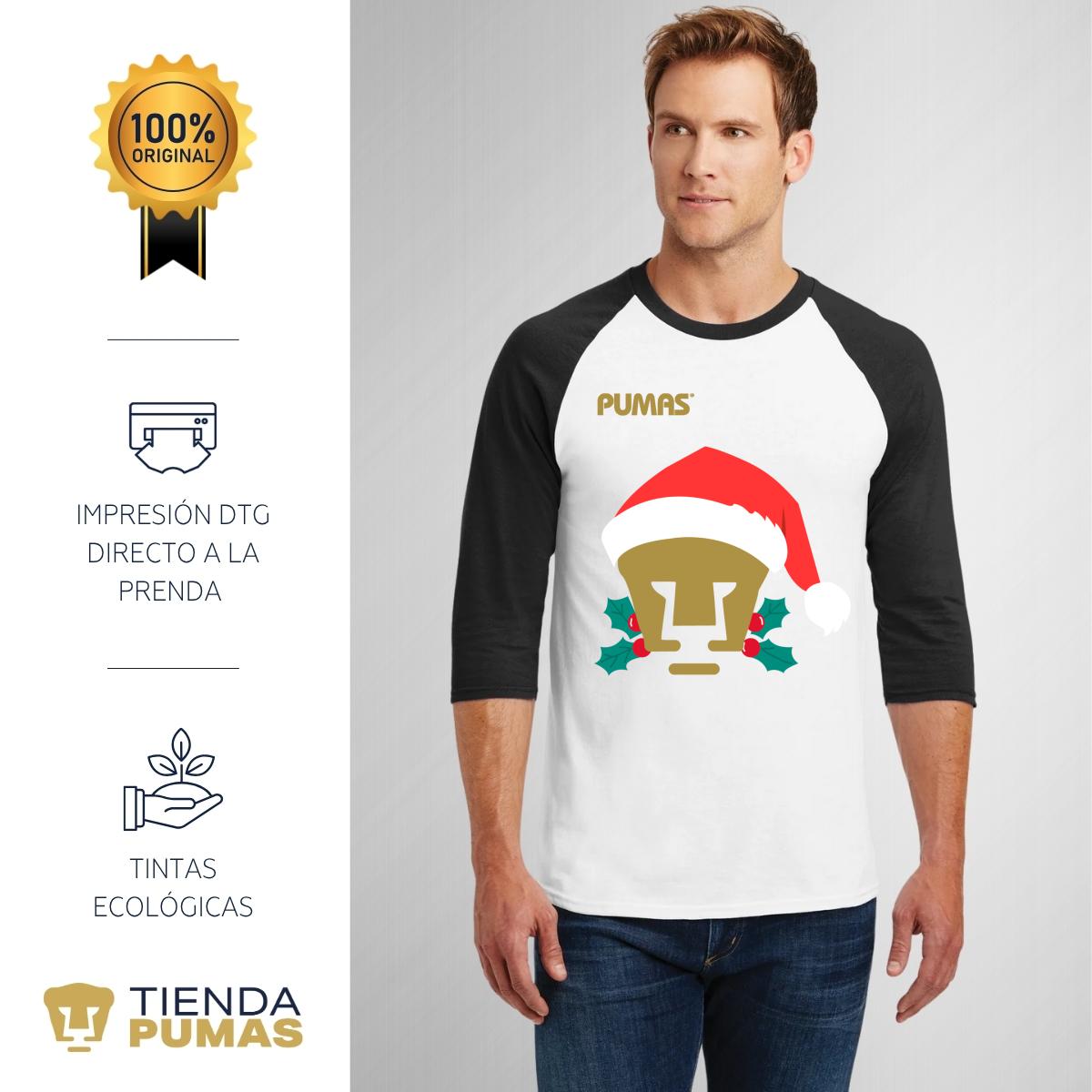 Playera Raglán Manga 3/4 Hombre Pumas UNAM Especial Navidad
