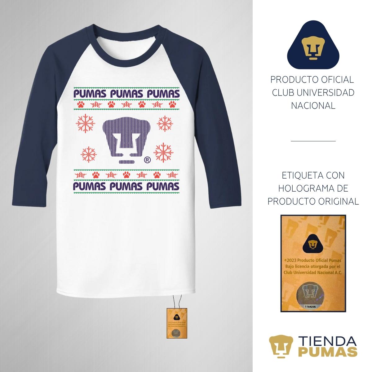 Playera Raglán Manga 3/4 Hombre Pumas UNAM Navidad